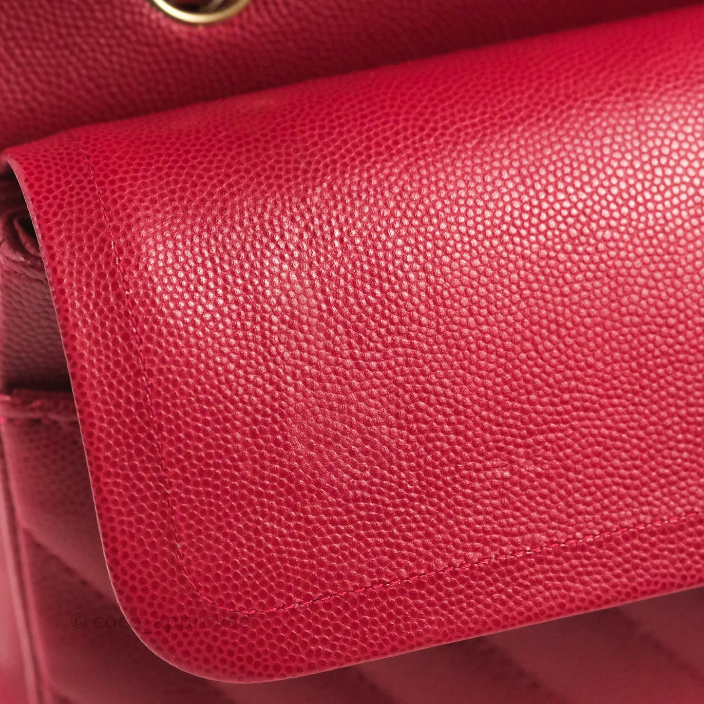 Chanel Classic M/L Medium Chevron Double Flap Cherry Red Caviar Gold Hardware