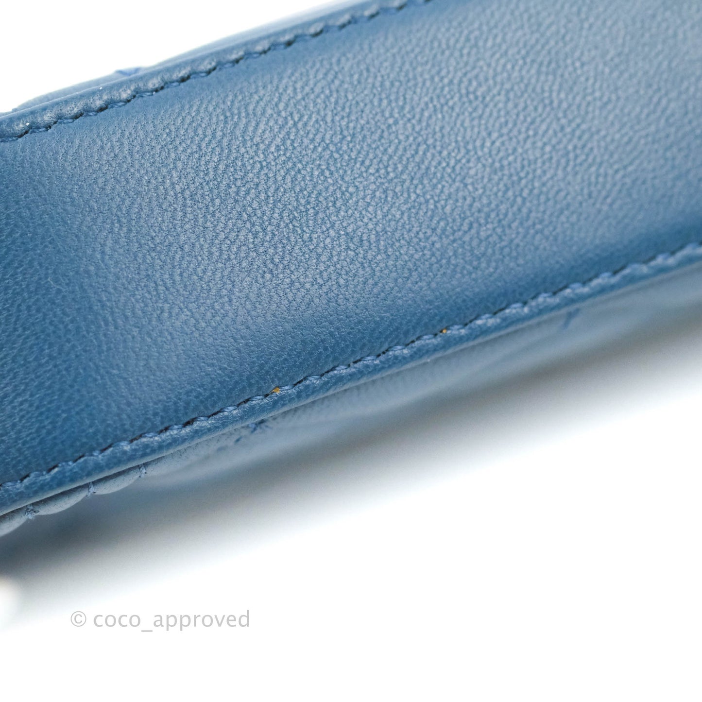 Chanel Boy Double Zip Clutch On Chain Blue Lambskin Aged Gold Hardware