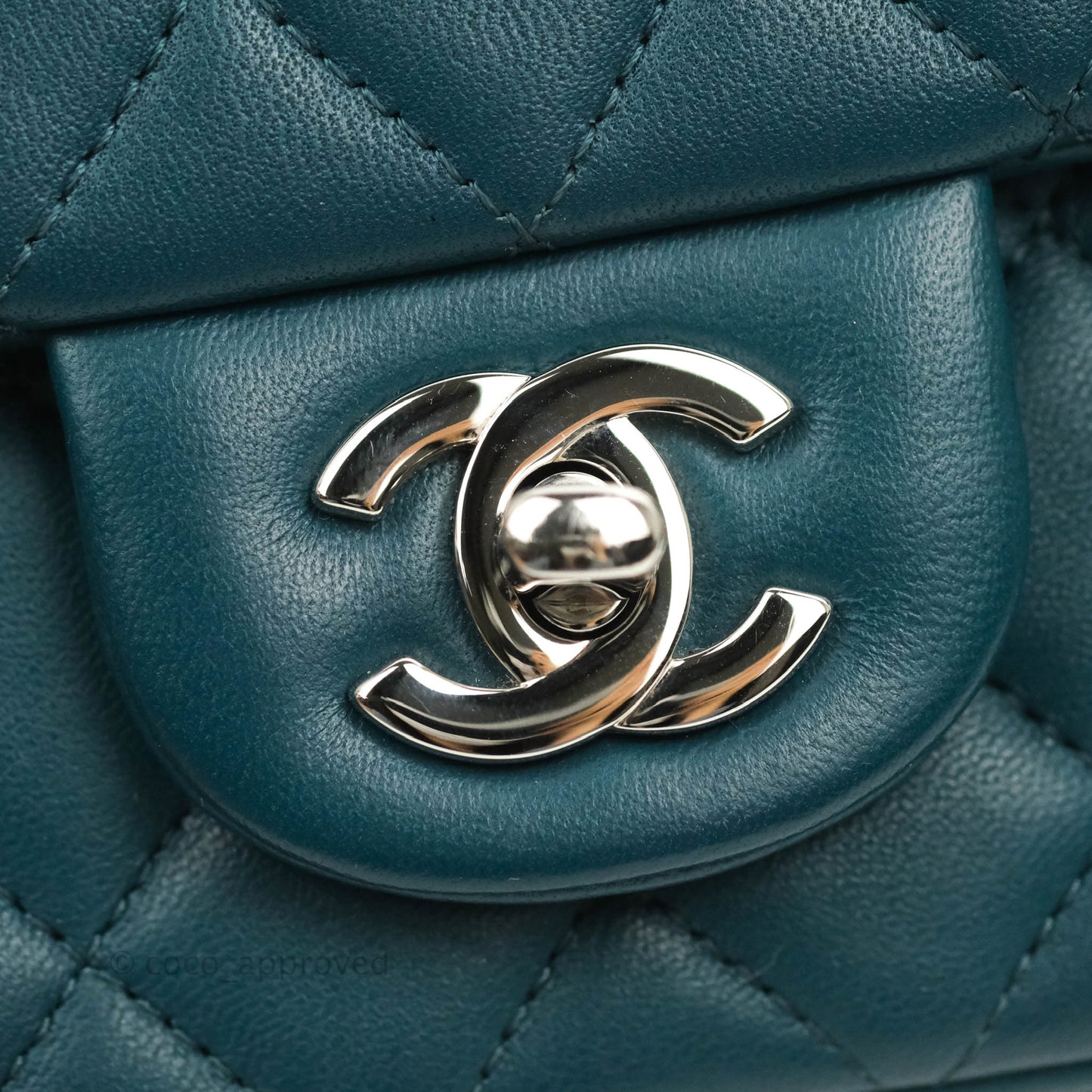 Chanel Quilted Mini Rectangular Flap Teal Lambskin Silver Hardware