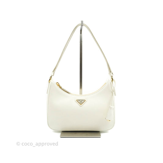 Prada Saffiano Leather Mini Bag White Gold Hardware