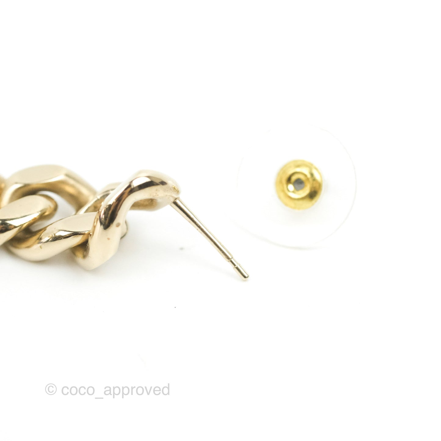 Chanel Chain CC Crystal Plate Drop Earrings Gold Tone 21C
