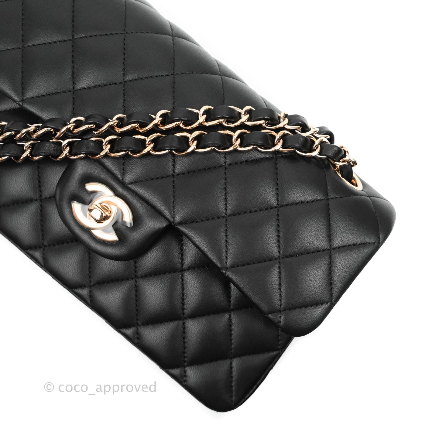 Chanel Classic Small S/M Flap Black Lambskin Rose Pink-Gold Hardware