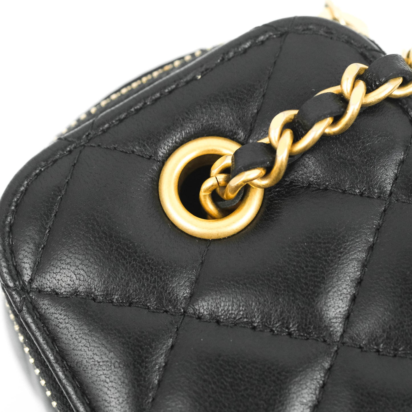 Chanel Classic Mini Pearl Crush Vanity With Chain Black Lambskin Aged Gold Hardware