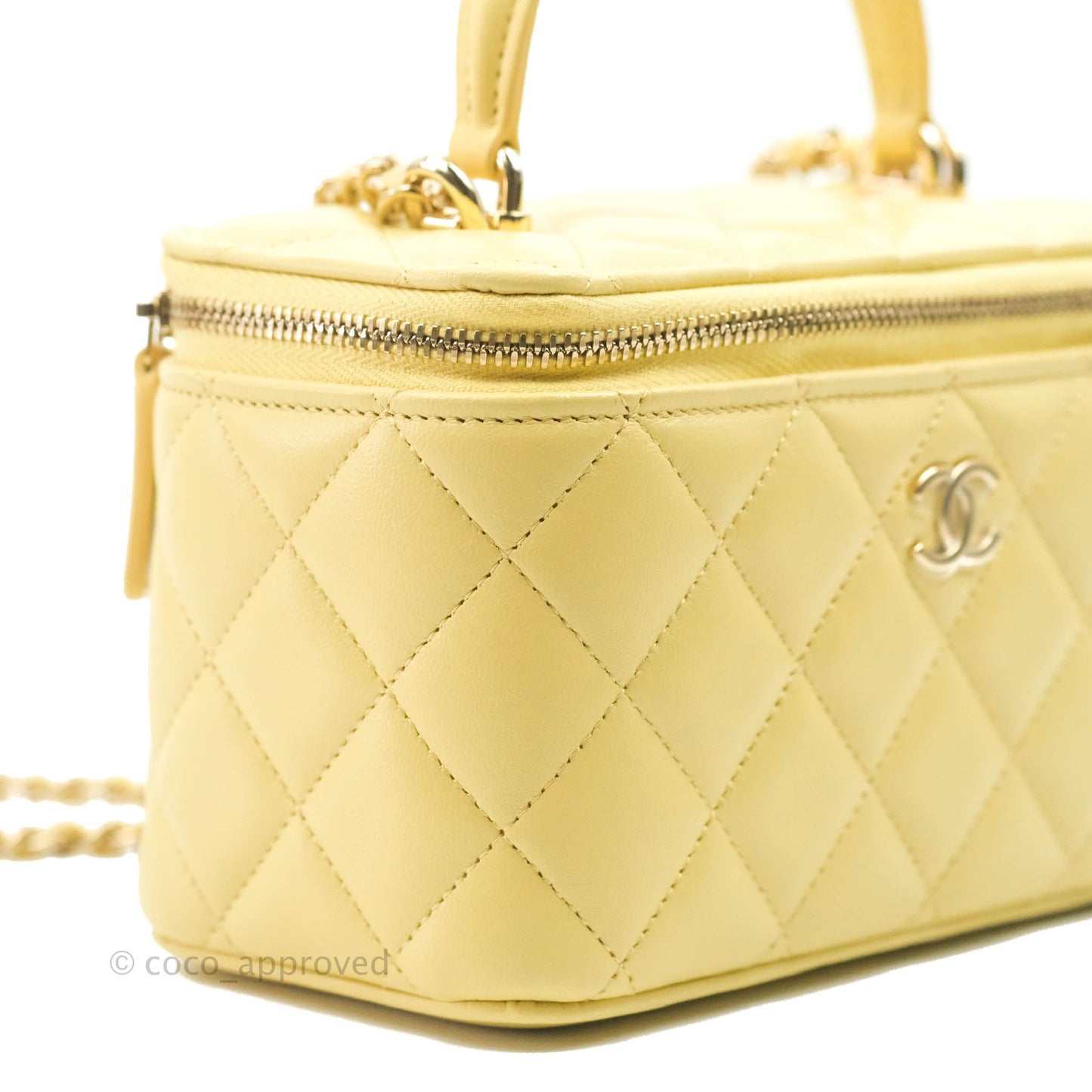Chanel Vanity Rectangular Top Handle Yellow Lambskin Gold Hardware