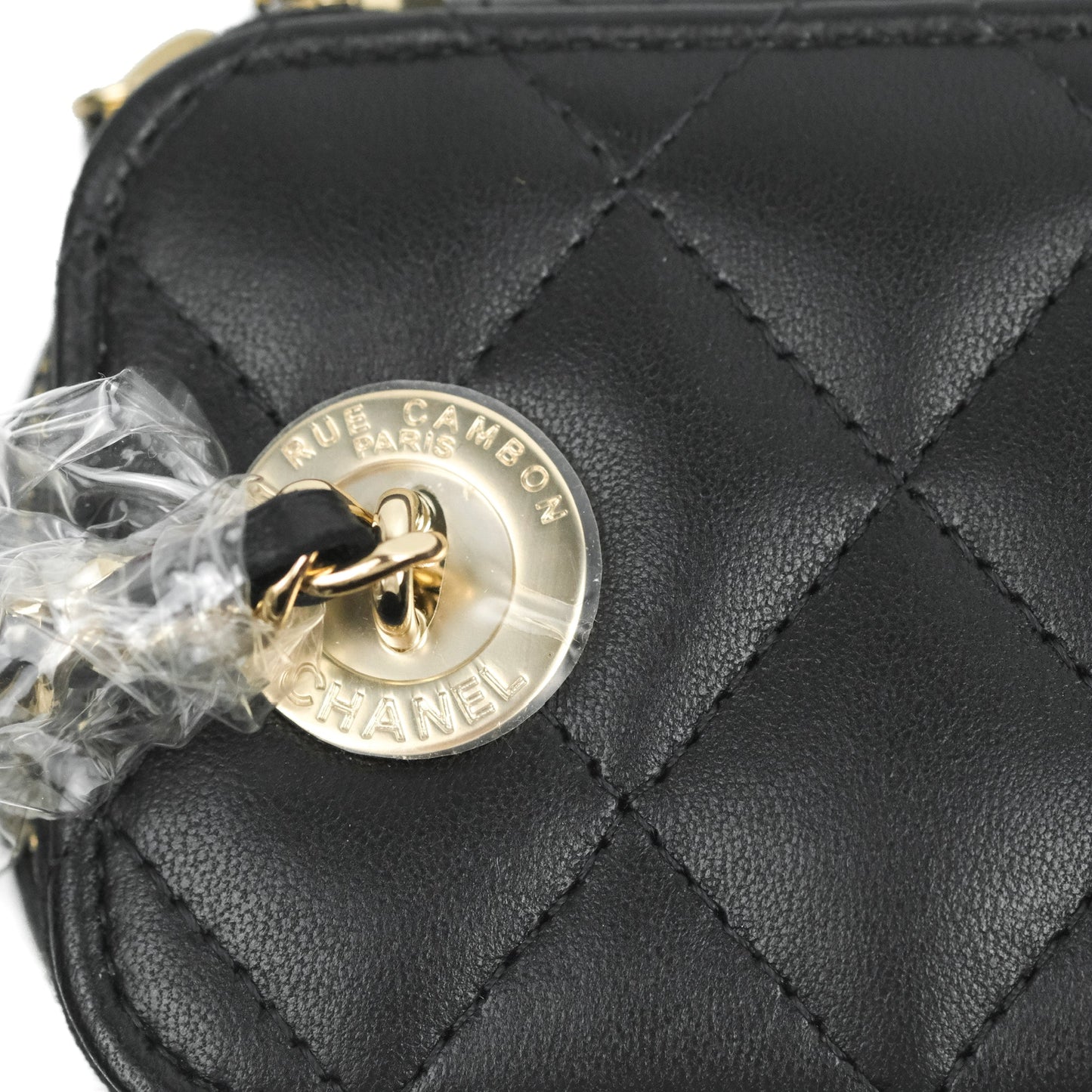 Chanel Mini Vanity With Pearl Chain Black Lambskin Gold Hardware