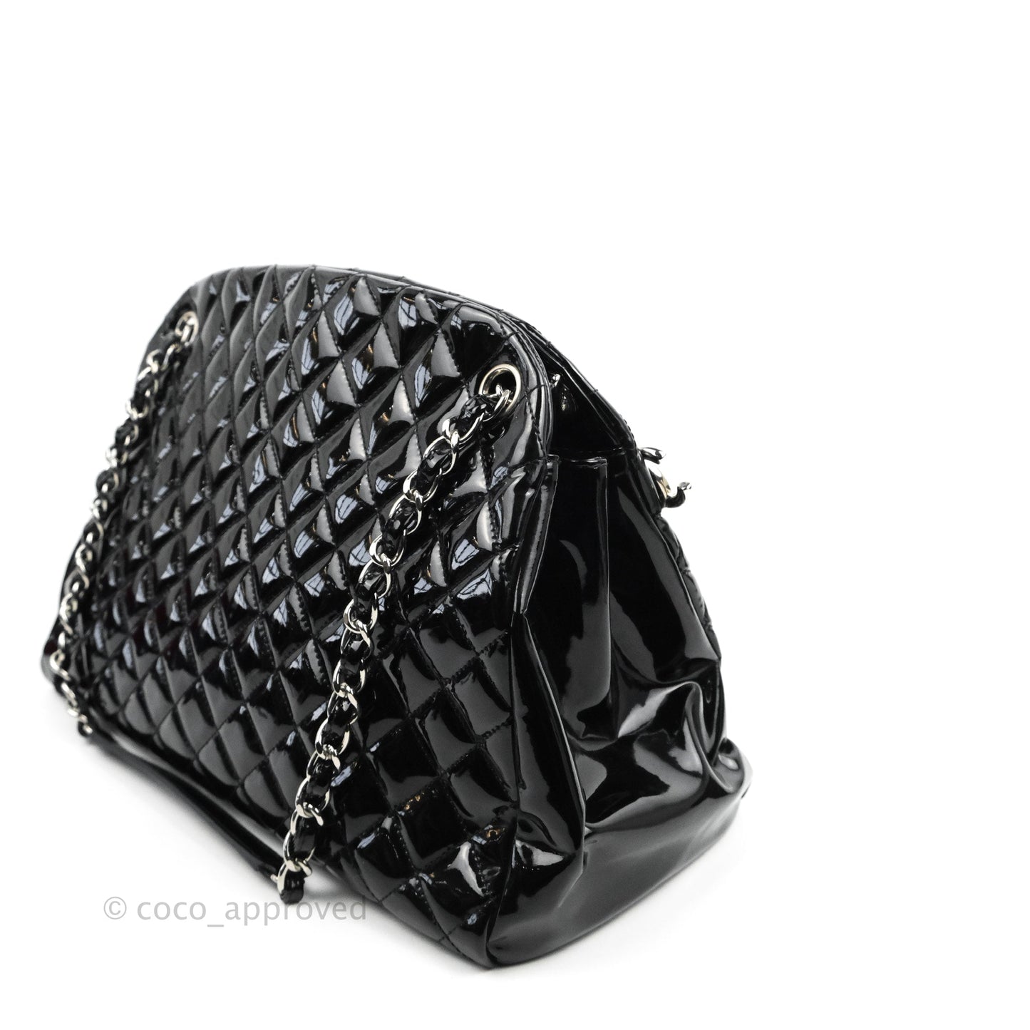 Chanel Quilted Large Just Mademoiselle Black Patent Silver Hardware