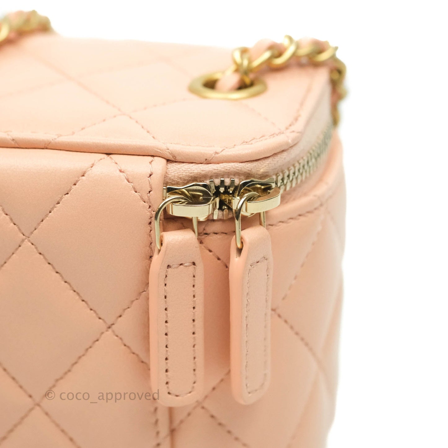 Chanel Classic Mini Pearl Crush Vanity With Chain Pink Lambskin Aged Gold Hardware
