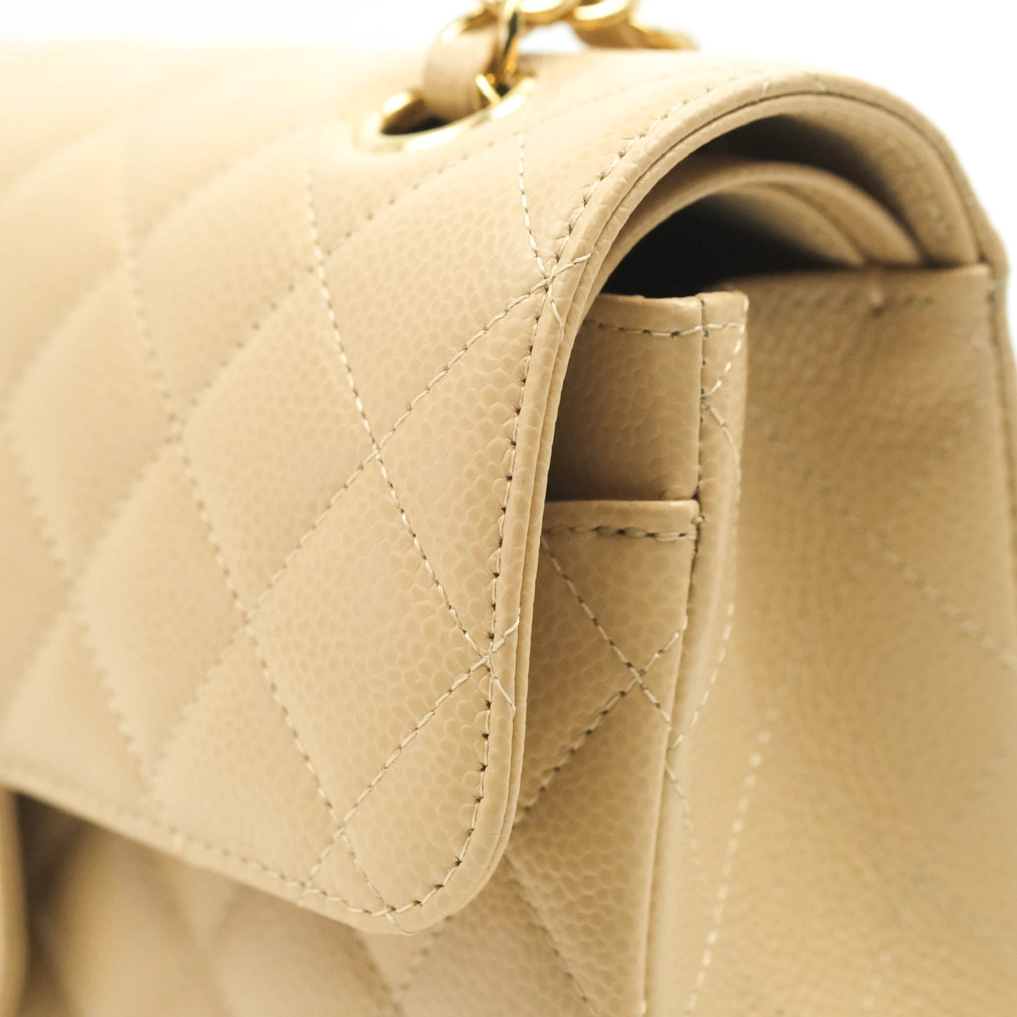 Chanel Small Classic Quilted Flap Beige Caviar Gold Hardware