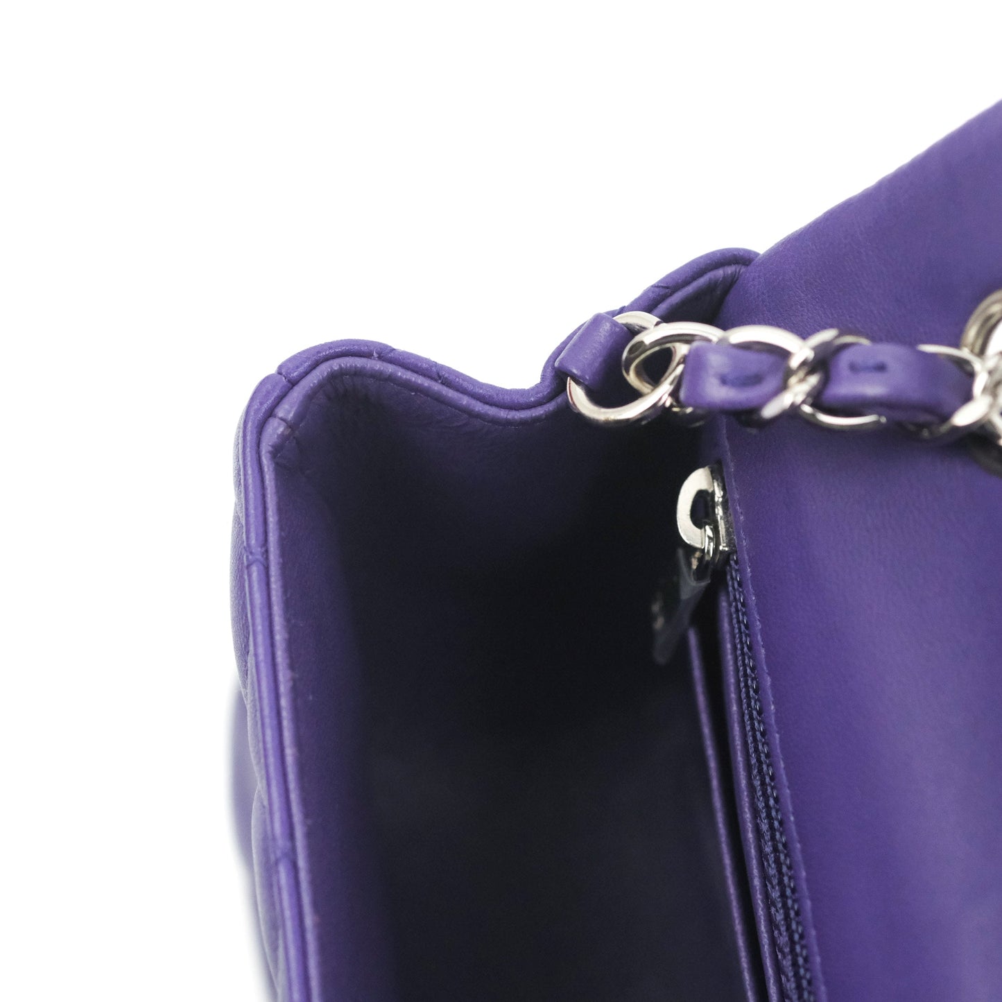 Chanel Quilted Mini Rectangular Flap Purple Lambskin Silver Hardware