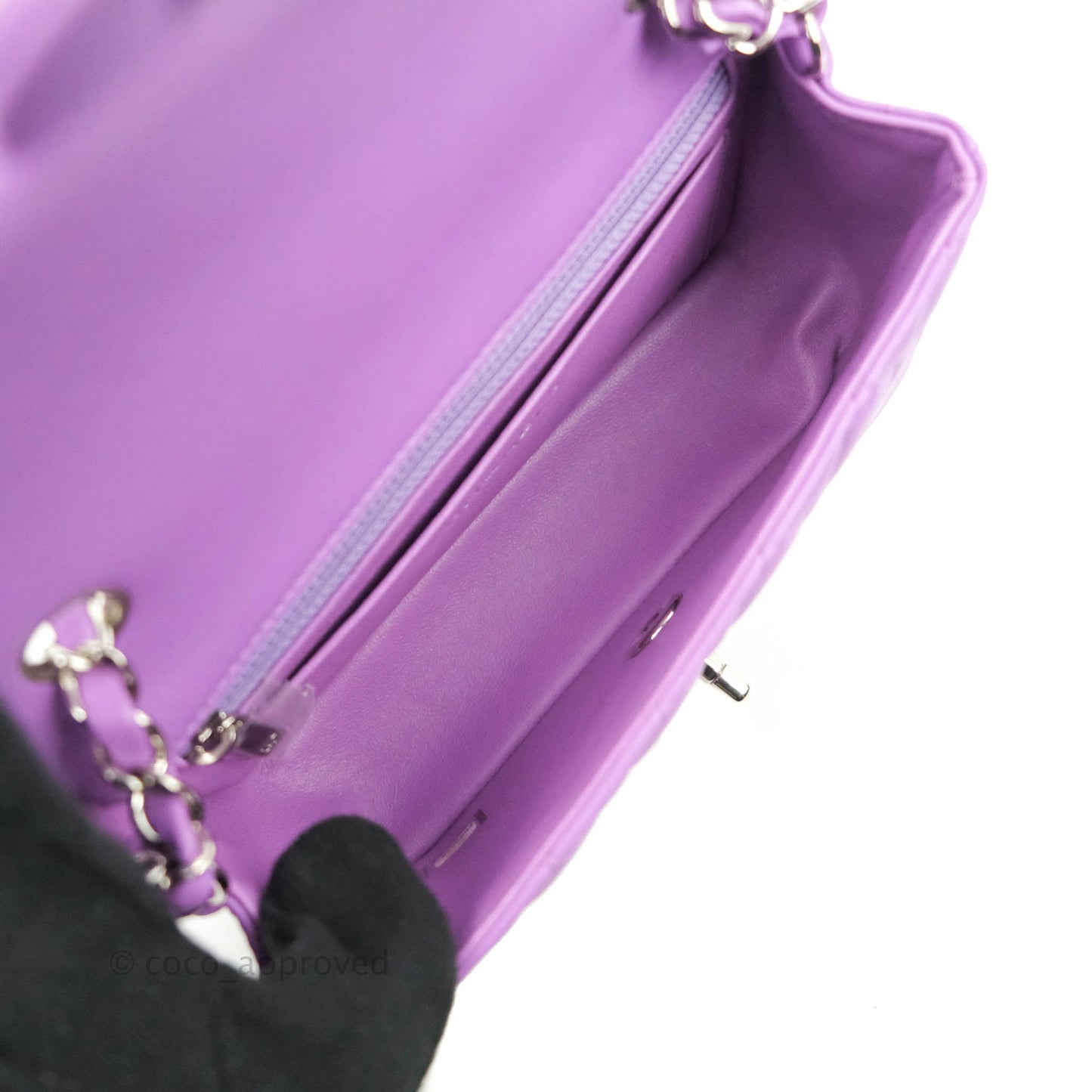 Chanel Quilted Mini Rectangular Flap Purple Lambskin Silver Hardware
