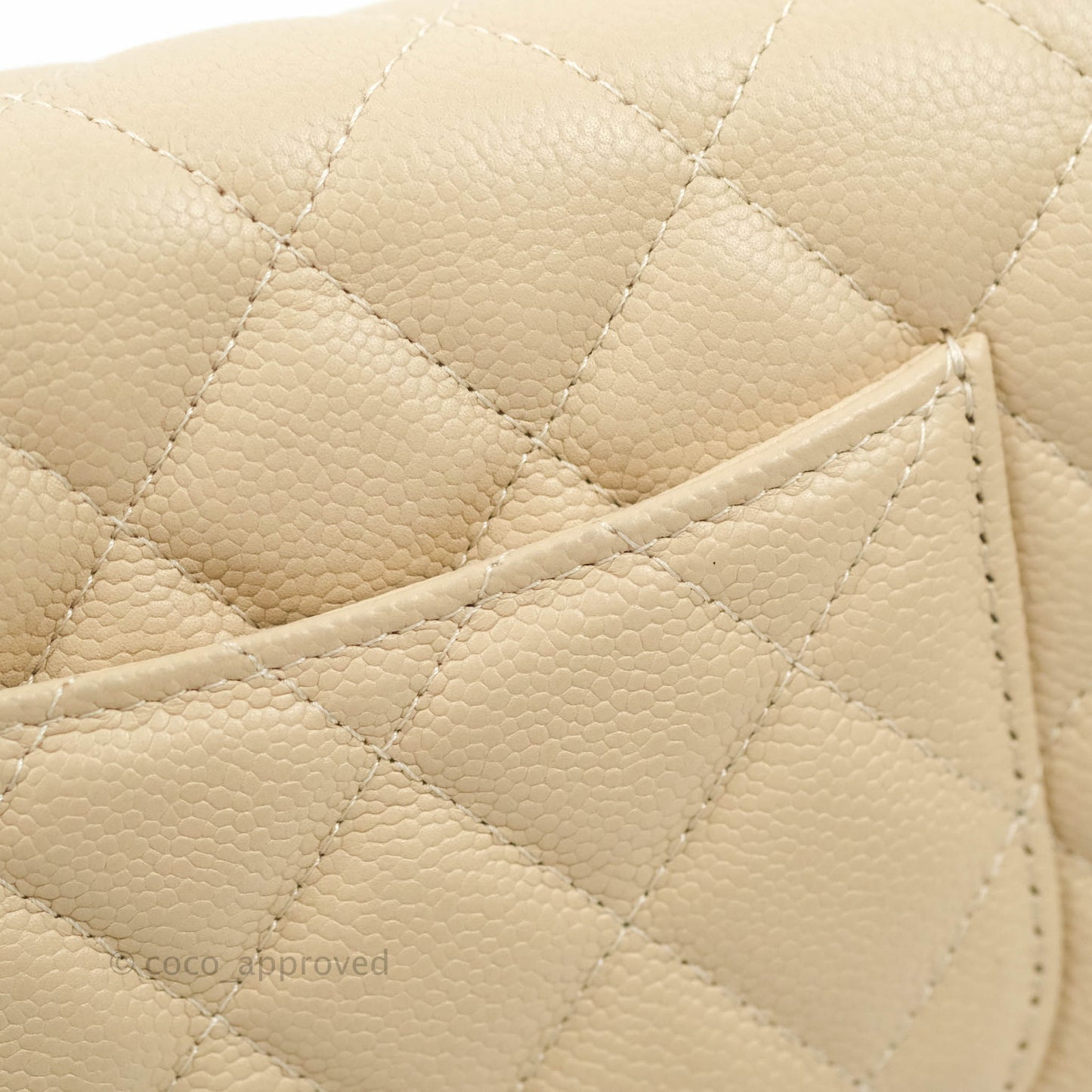 Chanel Quilted Wallet on CC Chain WOC Beige Caviar Gold Hardware