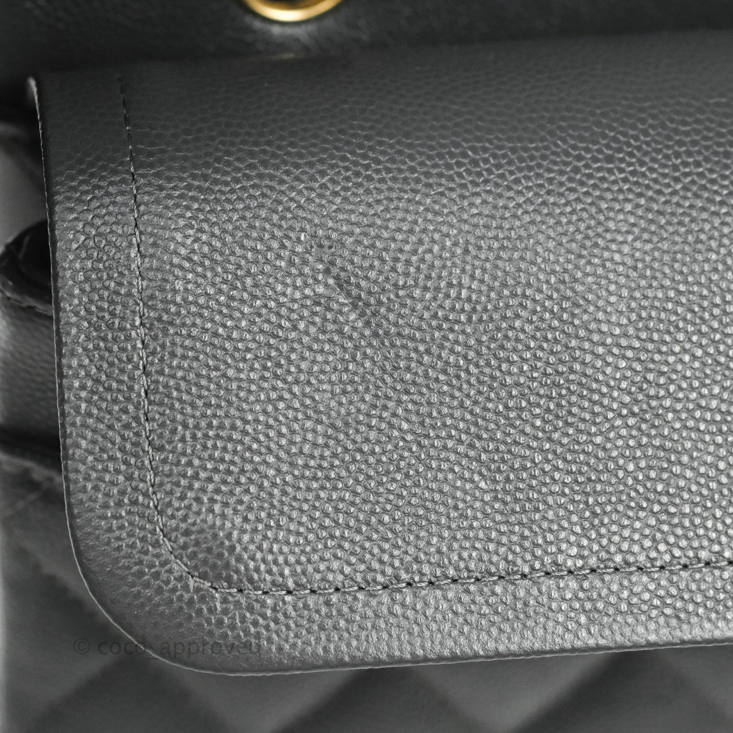 Chanel Classic M/L Medium Flap Quilted Dark Grey Caviar Gold Hardware 21B