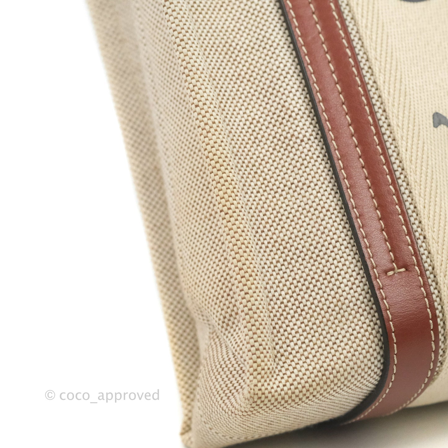 Chloe Small Woody Tote Bag Cotton Canvas & Brown Calfskin with Woody Ribbon
