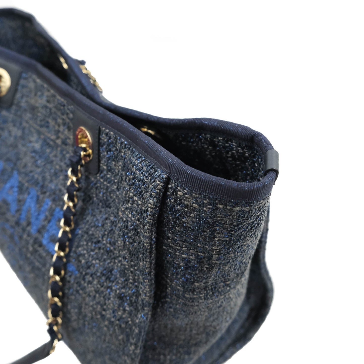 Chanel Medium Deauville Tote Navy Canvas Gold Hardware