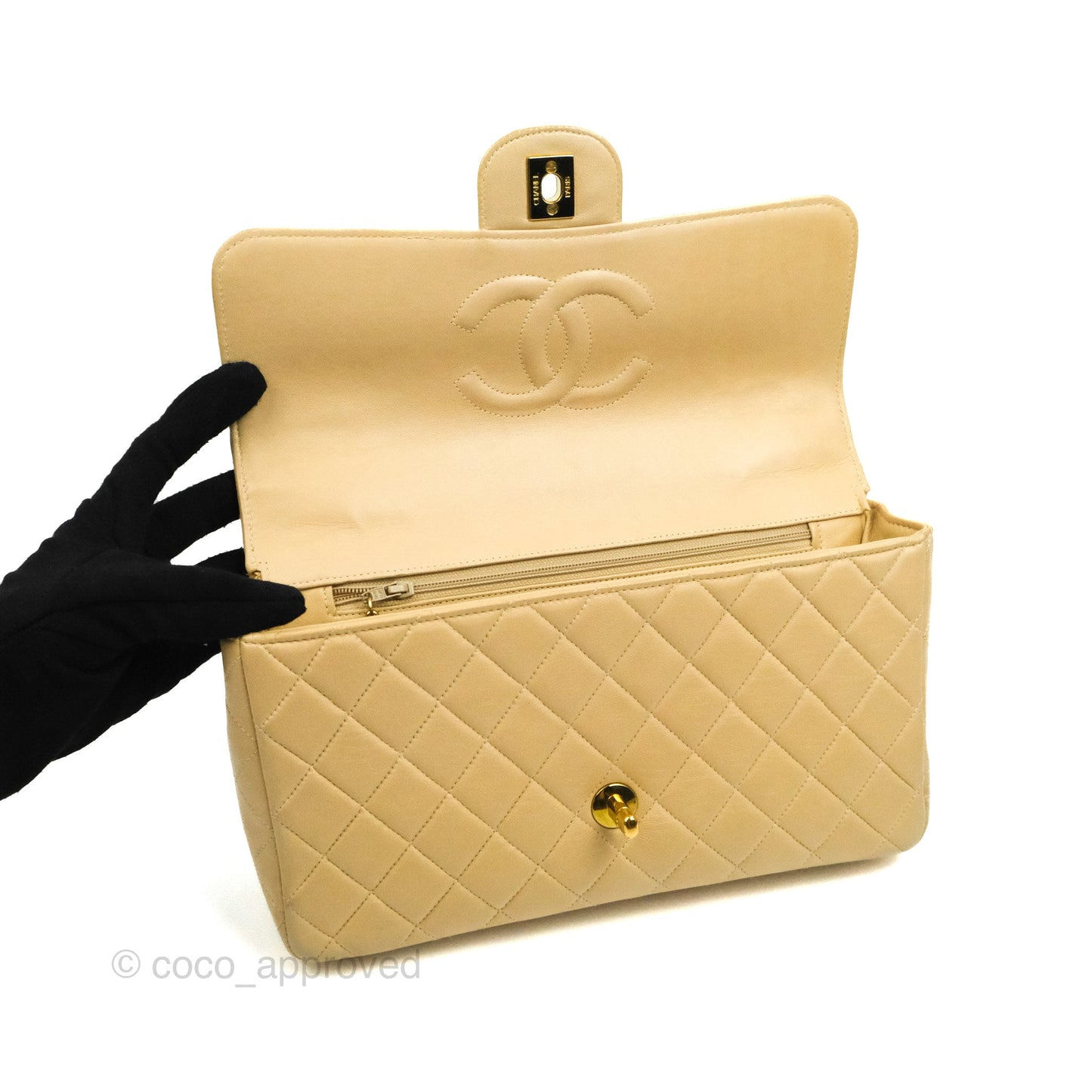 Chanel Vintage Top Handle Flap Bag Beige Lambskin 24K Gold Hardware