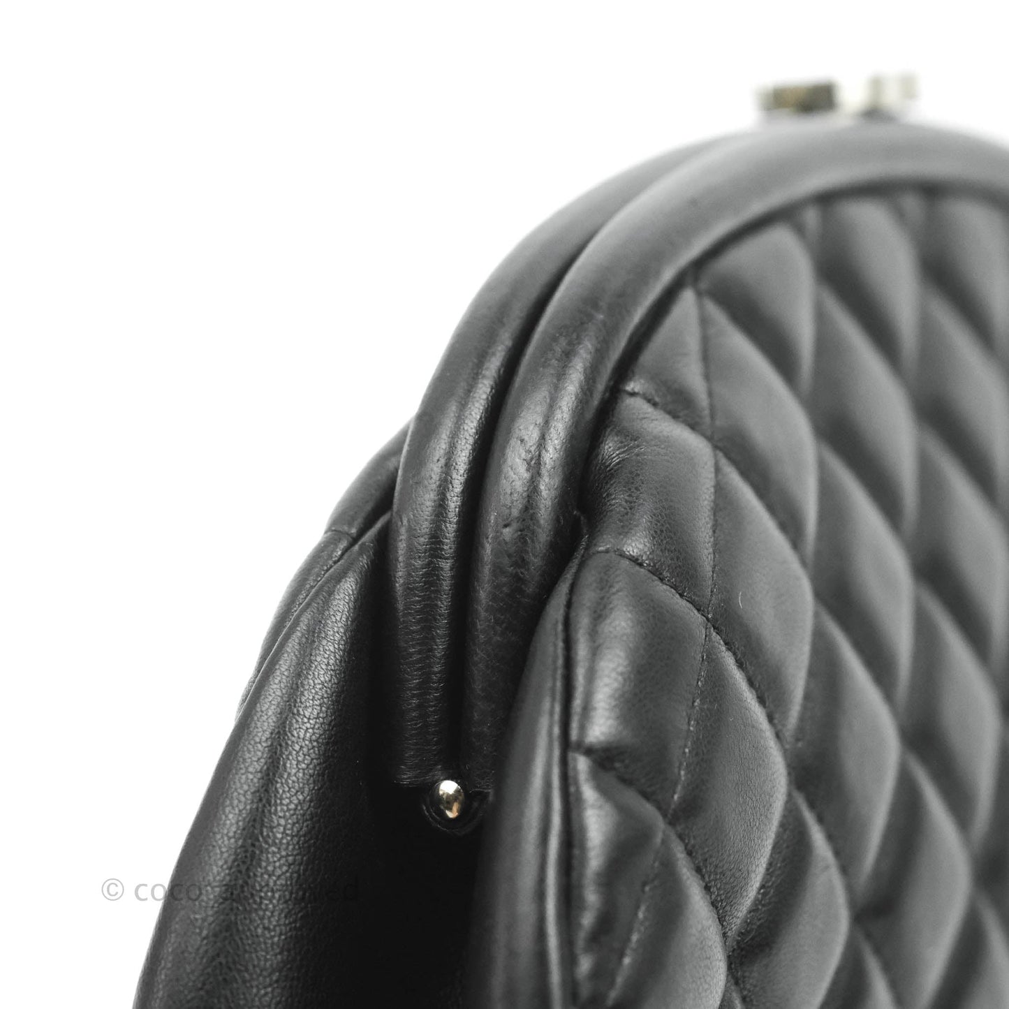 Chanel Quilted Timeless Kisslock Clutch Black Lambskin Silver Hardware