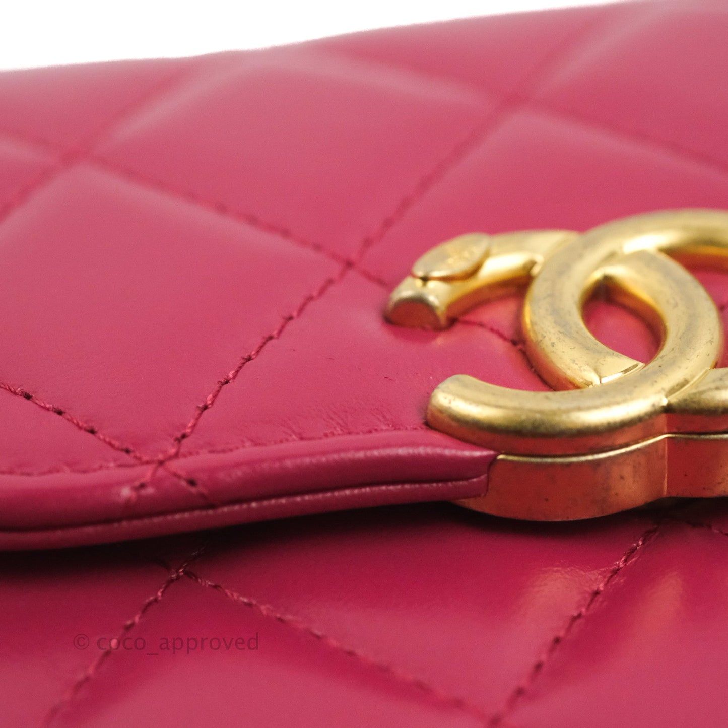Chanel Quilted Perfect Fit Dark Pink Phone Holder Aged Gold Hardware