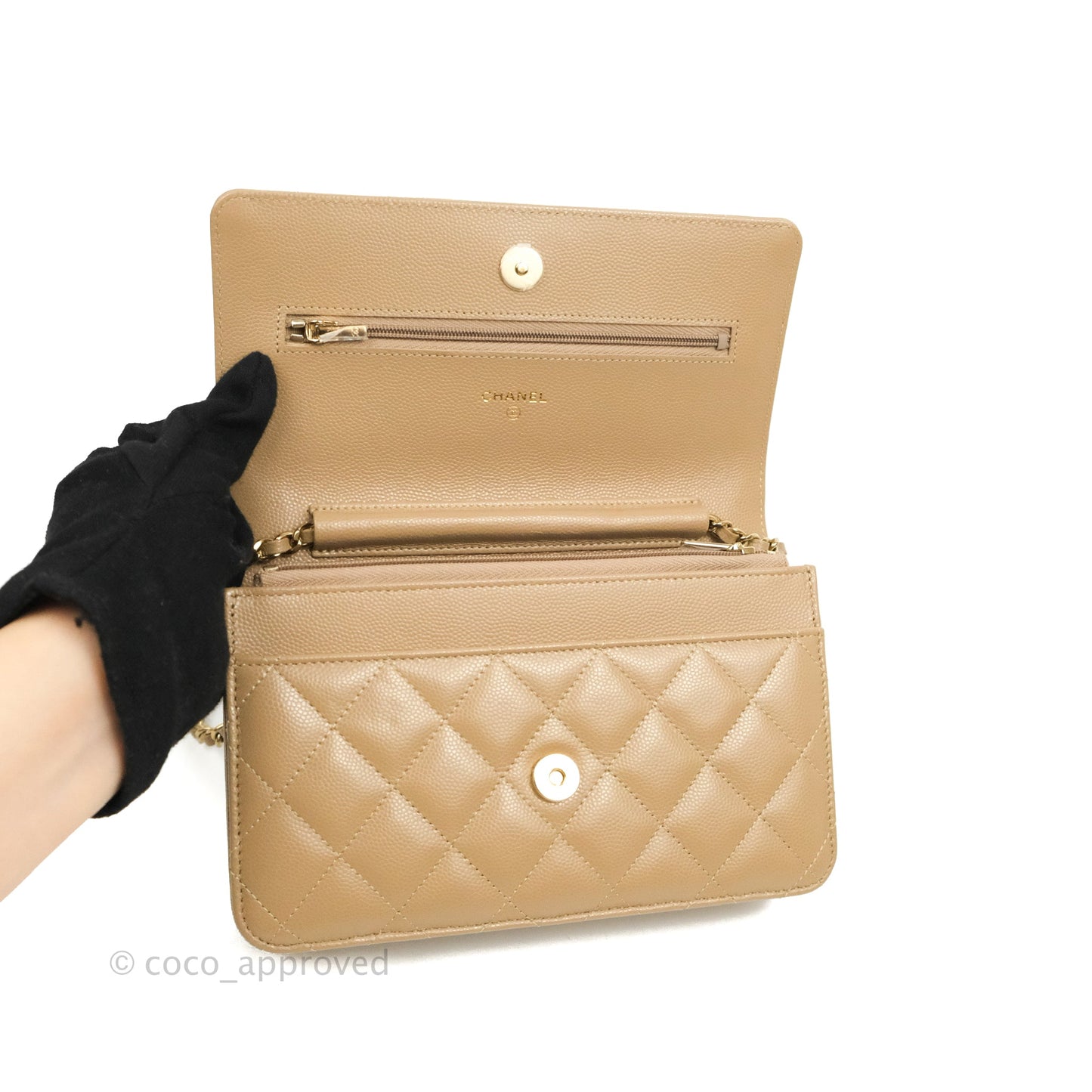 Chanel Quilted Classic WOC Dark Beige Caviar Gold Hardware