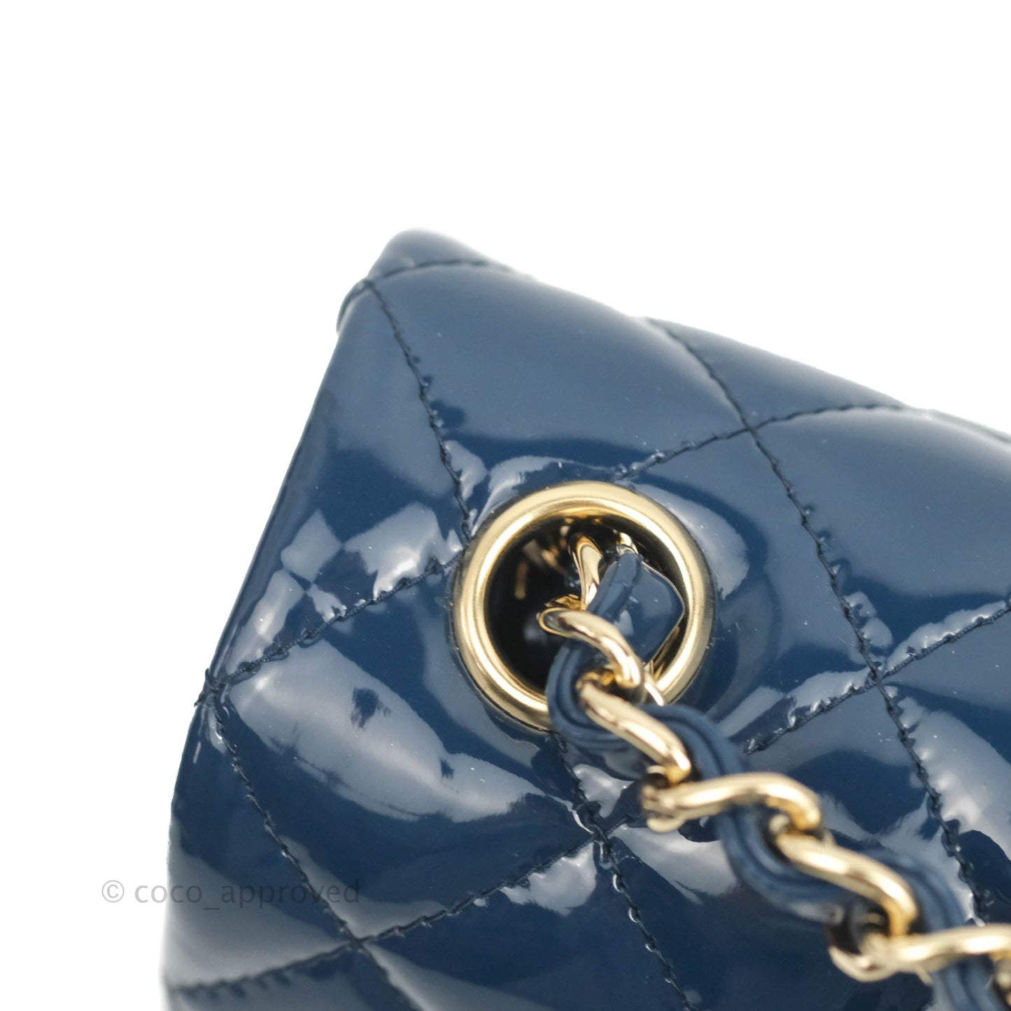 Chanel Quilted Mini Rectangular Flap Navy Patent Leather Gold Hardware