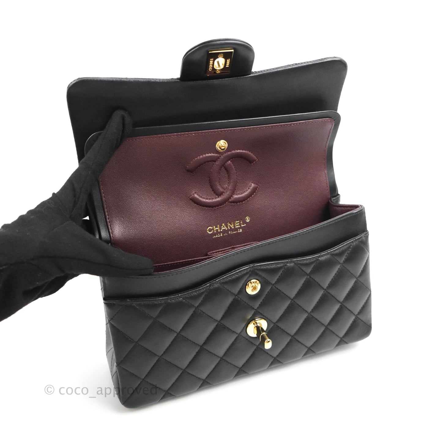 Chanel Small Classic Quilted Flap Black Lambskin Gold Hardware