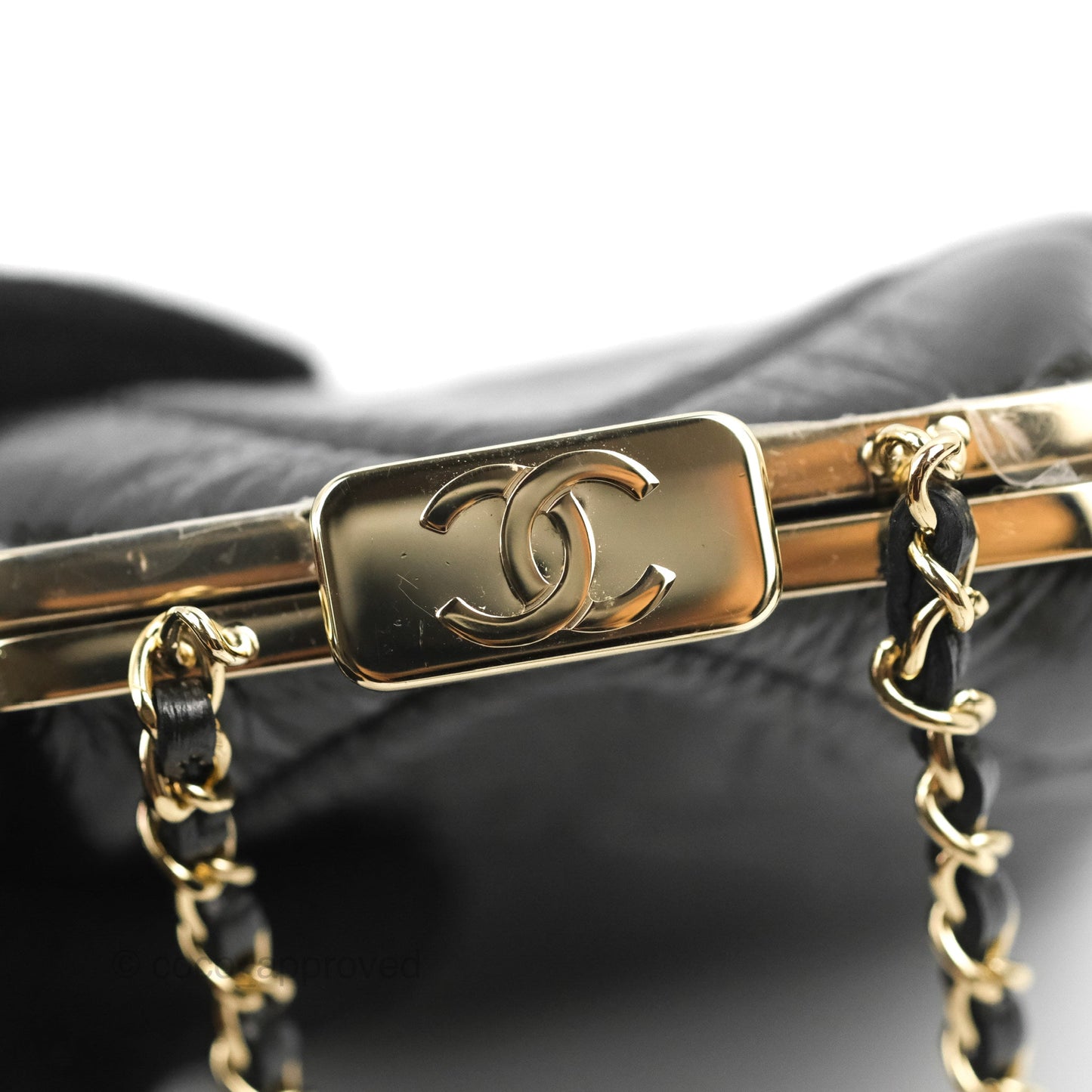 Chanel Kisslock Glasses Case Black Aged Lambskin Gold Hardware 21C