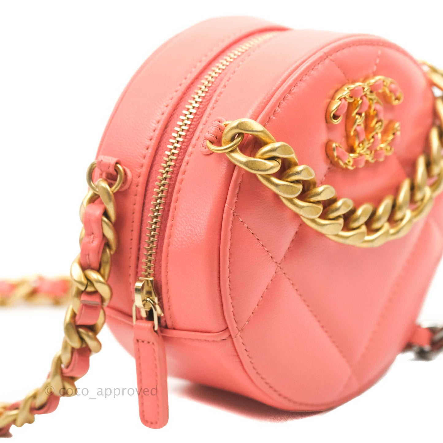 Chanel 19 Round Clutch With Chain Coral Pink Mixed Hardware