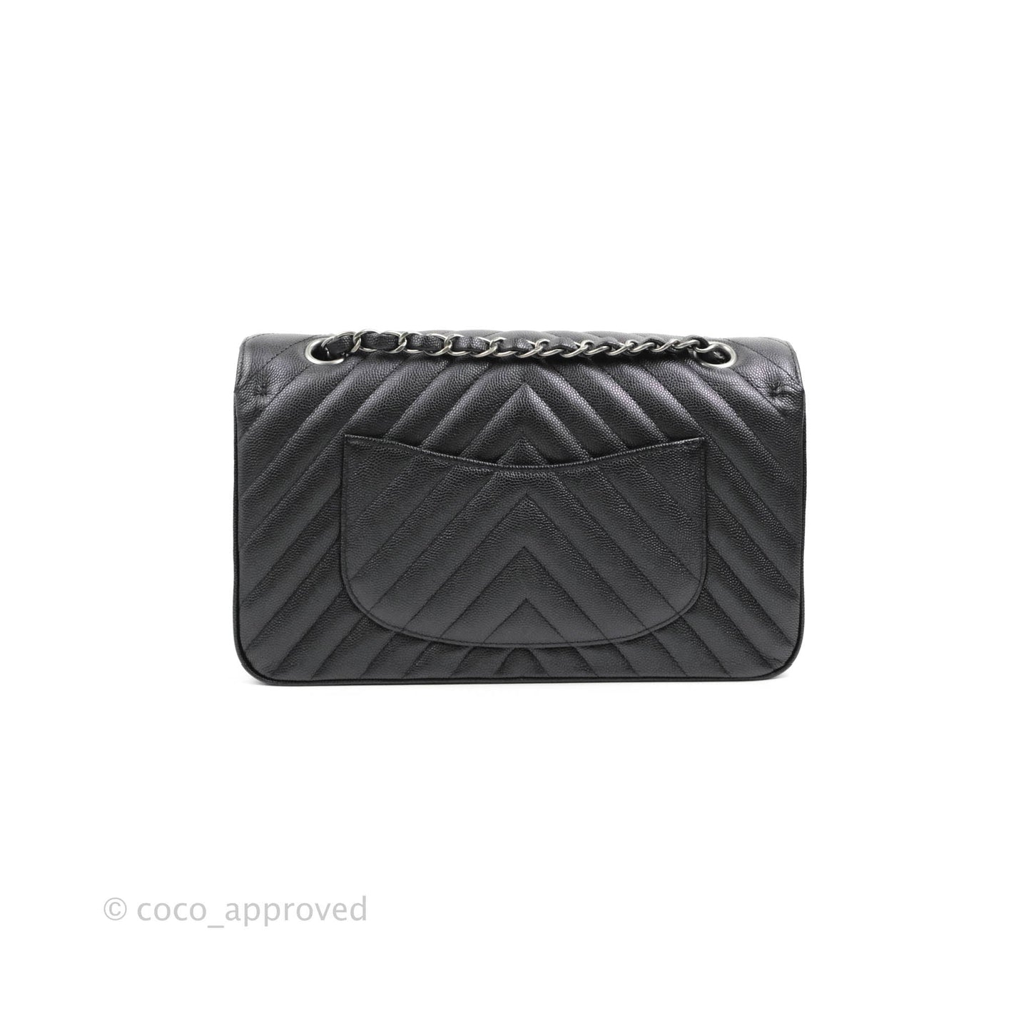 Chanel Classic M/L Medium Chevron Double Flap Iridescent Black Caviar Ruthenium Hardware 17B