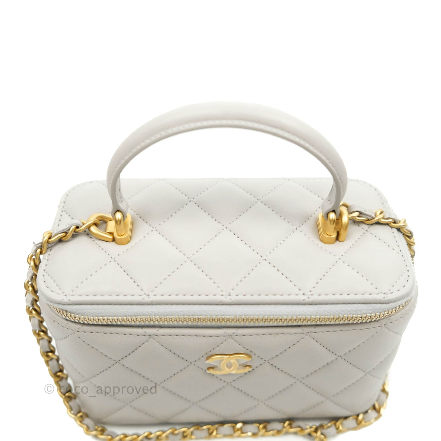 Chanel Classic Vanity Rectangular Top Handle With Chain Grey Lambskin Aged Gold Hardware