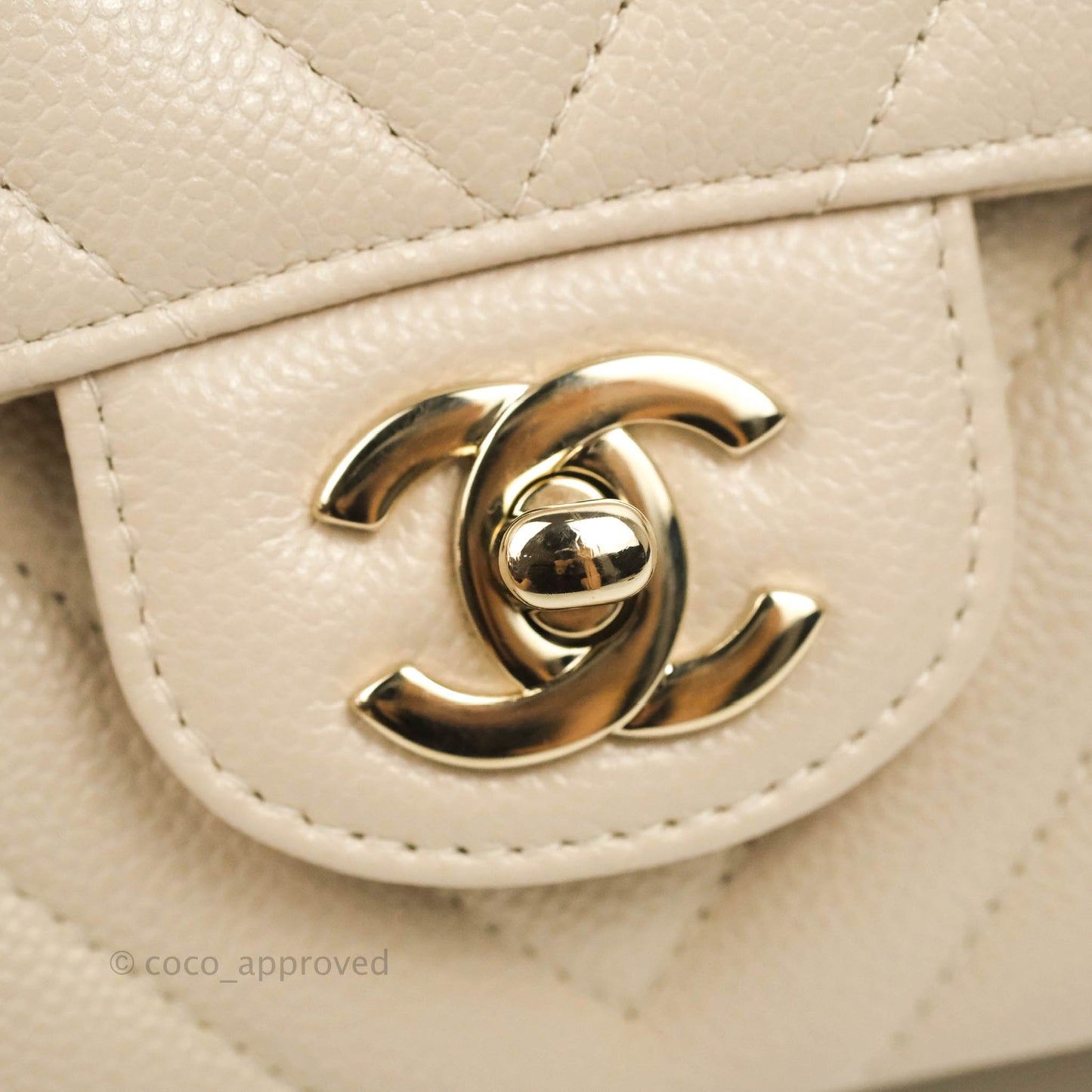Chanel Classic M/L Medium Double Flap Chevron Ivory Caviar Gold Hardware