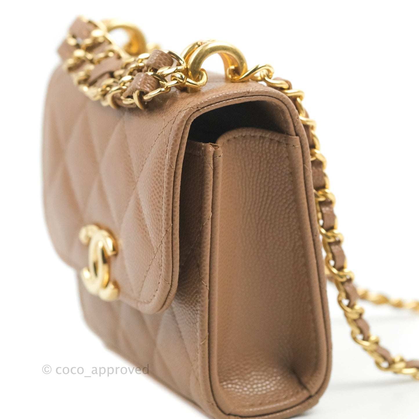 Chanel CC Chain Clutch with Chain Beige Caviar Gold Hardware