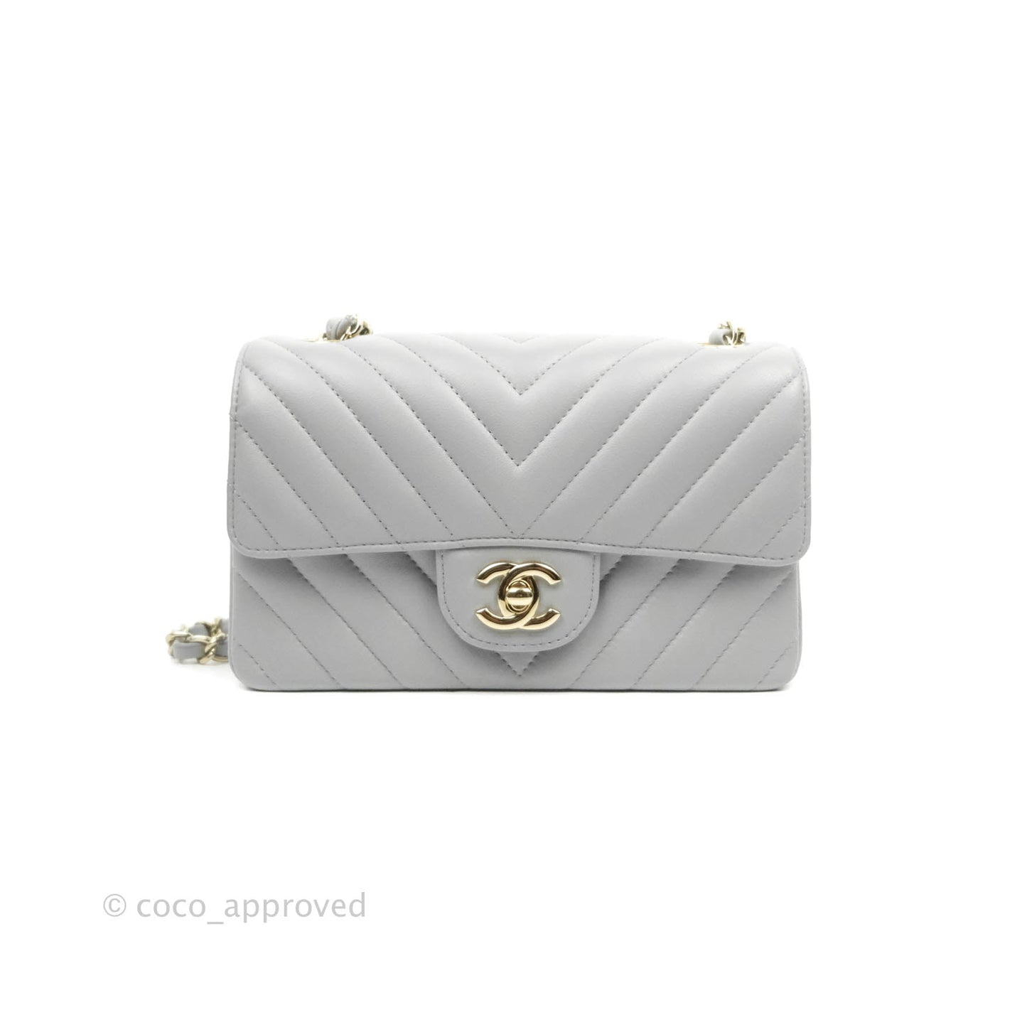 Chanel Chevron Mini Rectangular Flap Grey Lambskin Gold Hardware 20S