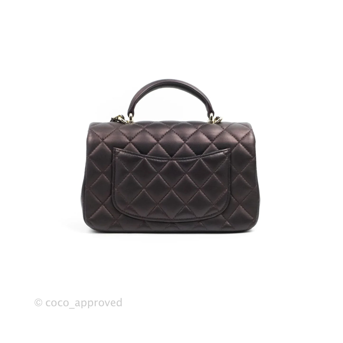 Chanel Top Handle Mini Rectangular Flap Bag Dark Purple Lambskin Gold Hardware