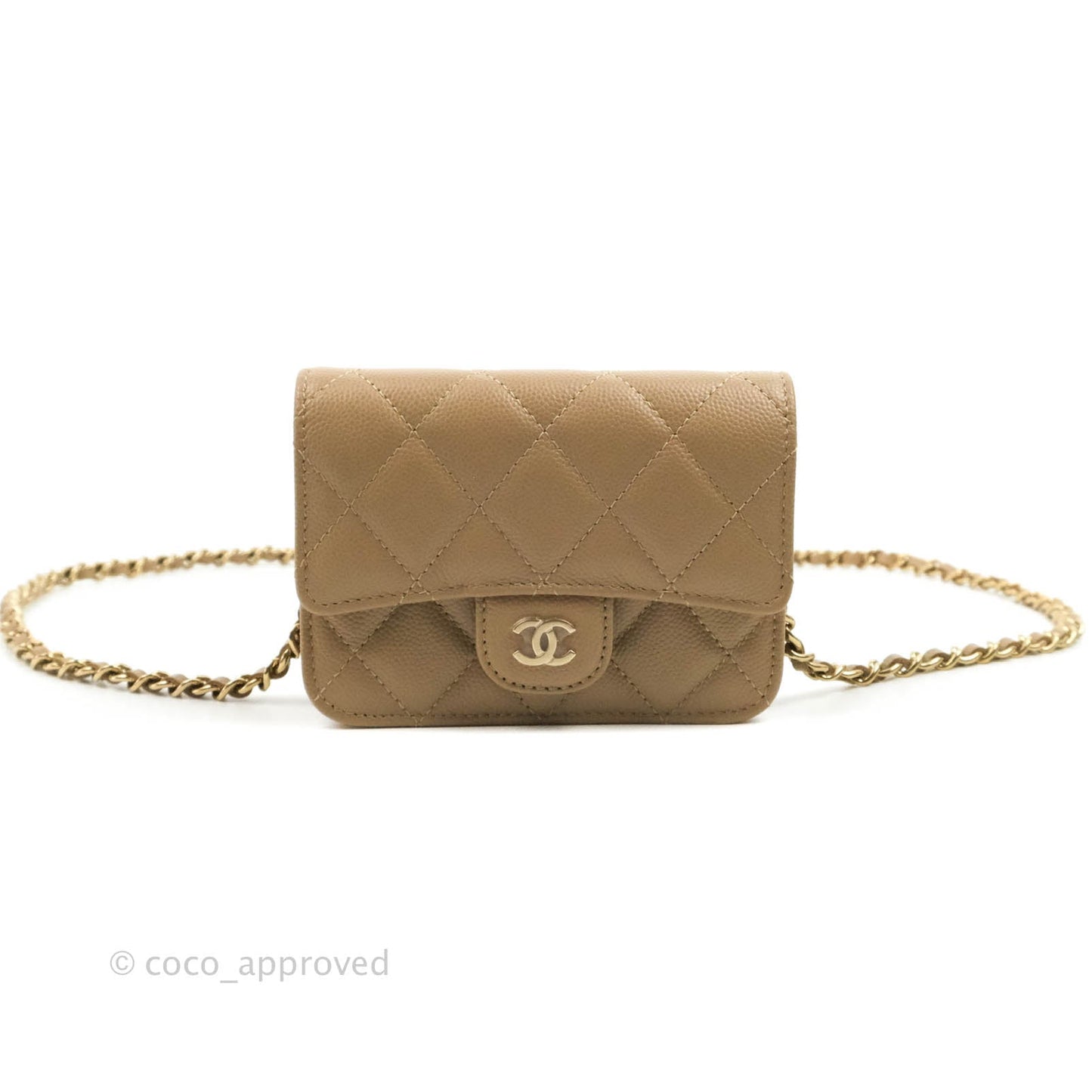 Chanel Mini Wallet With Chain Dark Beige Caviar Gold Hardware