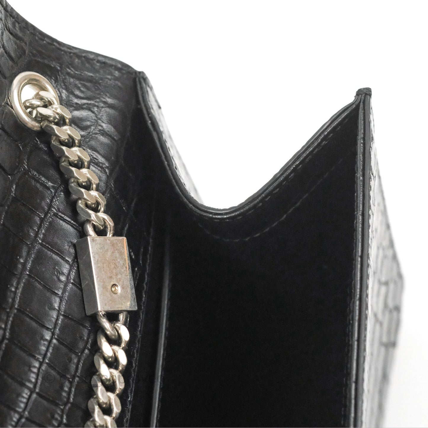 Saint Laurent Medium Kate Tassel Chain Bag Black Crocodile Embossed Calfskin Silver Hardware