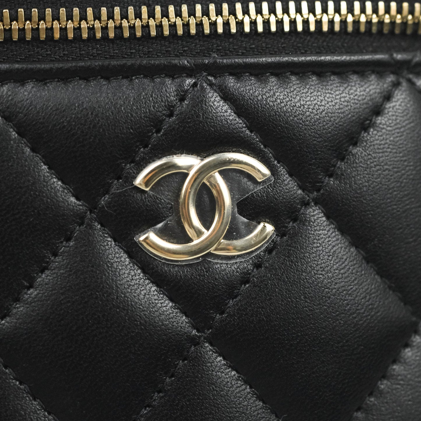 Chanel Mini Vanity With Pearl Chain Black Lambskin Gold Hardware