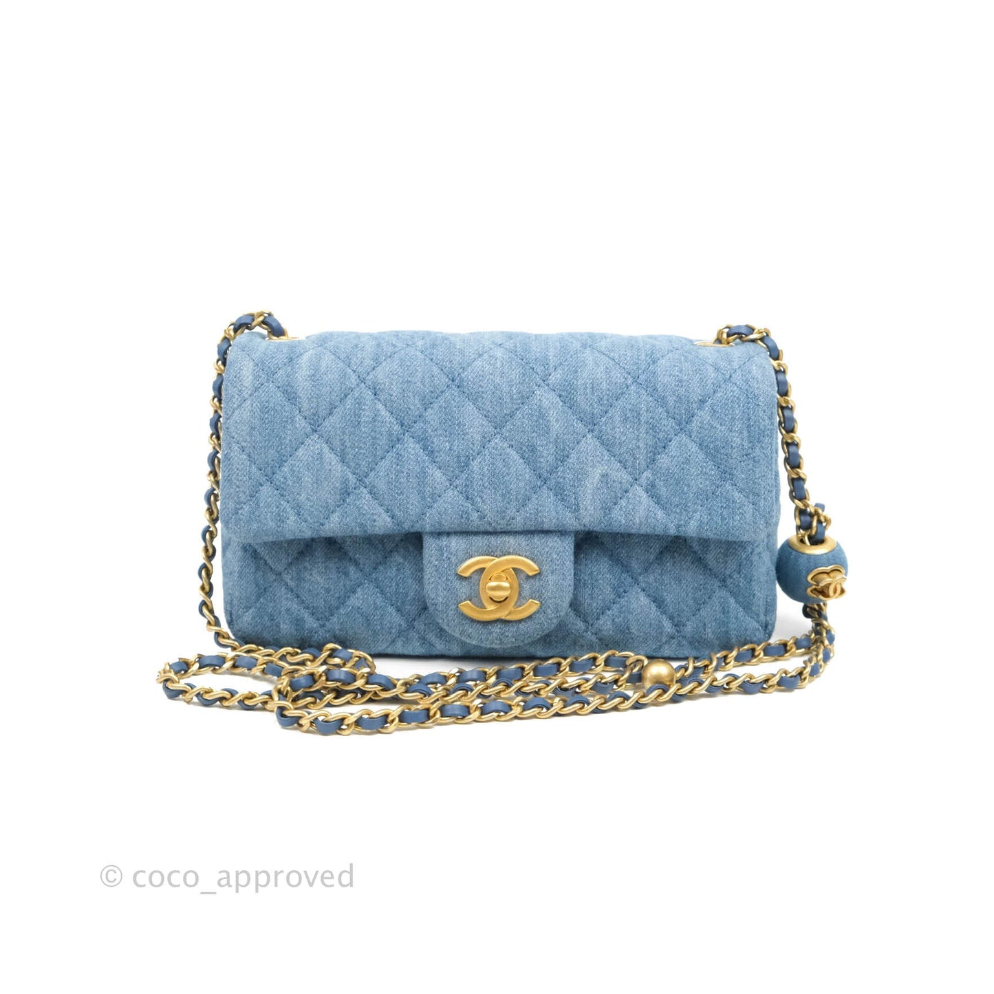 Chanel Mini Rectangular Pearl Crush Quilted Denim Aged Gold Hardware 22C
