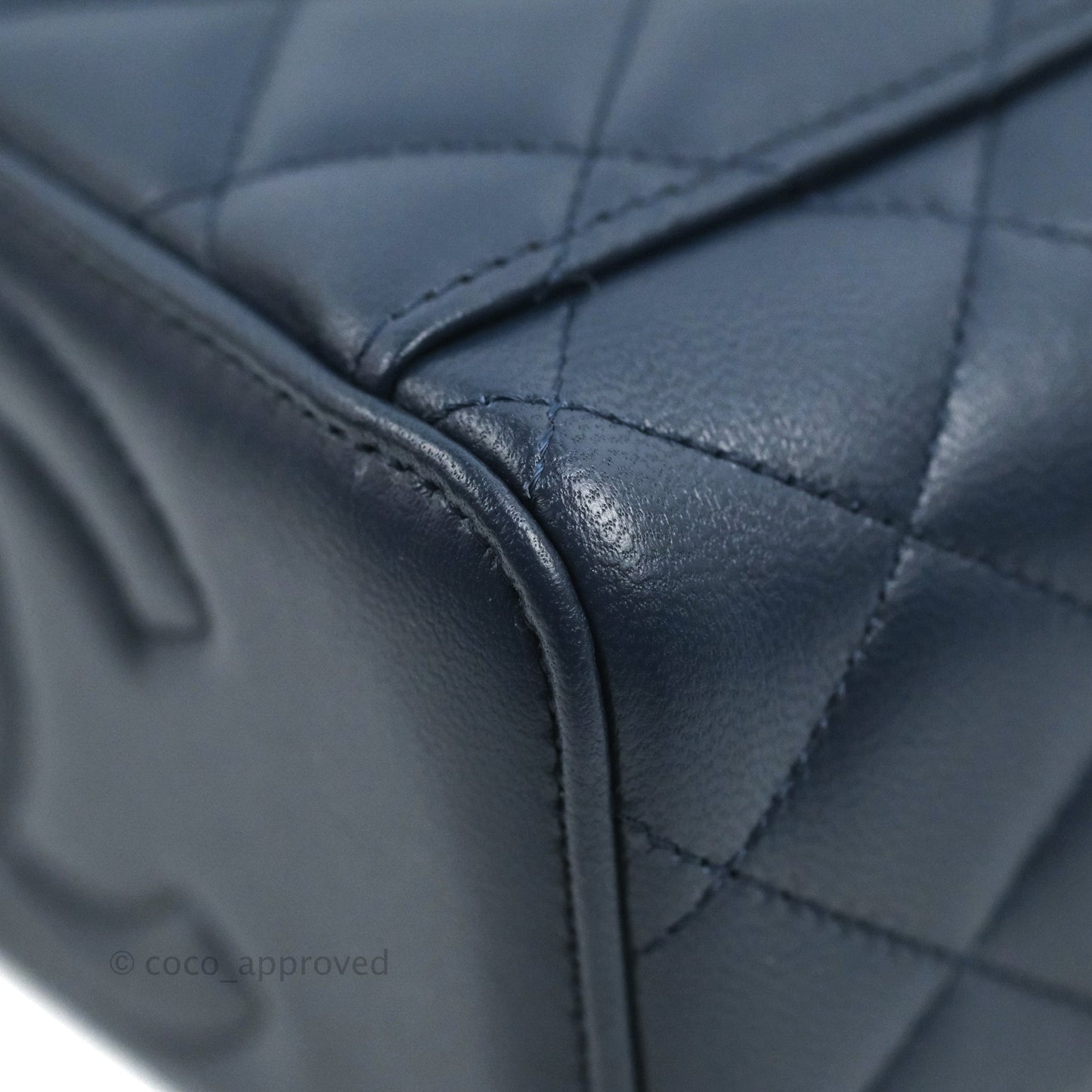 Chanel Vanity Rectangular Metal Top Handle Navy Lambskin Aged Gold Hardware 22B