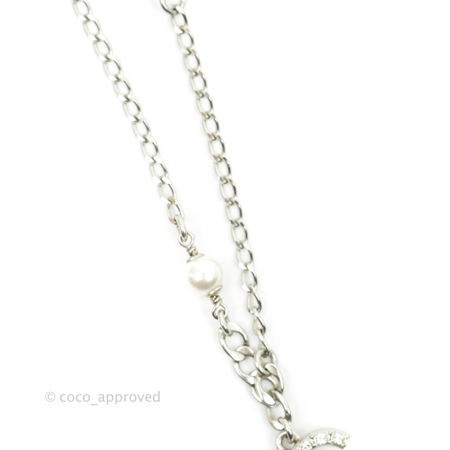 Chanel Pearl CC Crystal Bracelet Silver Tone 21A
