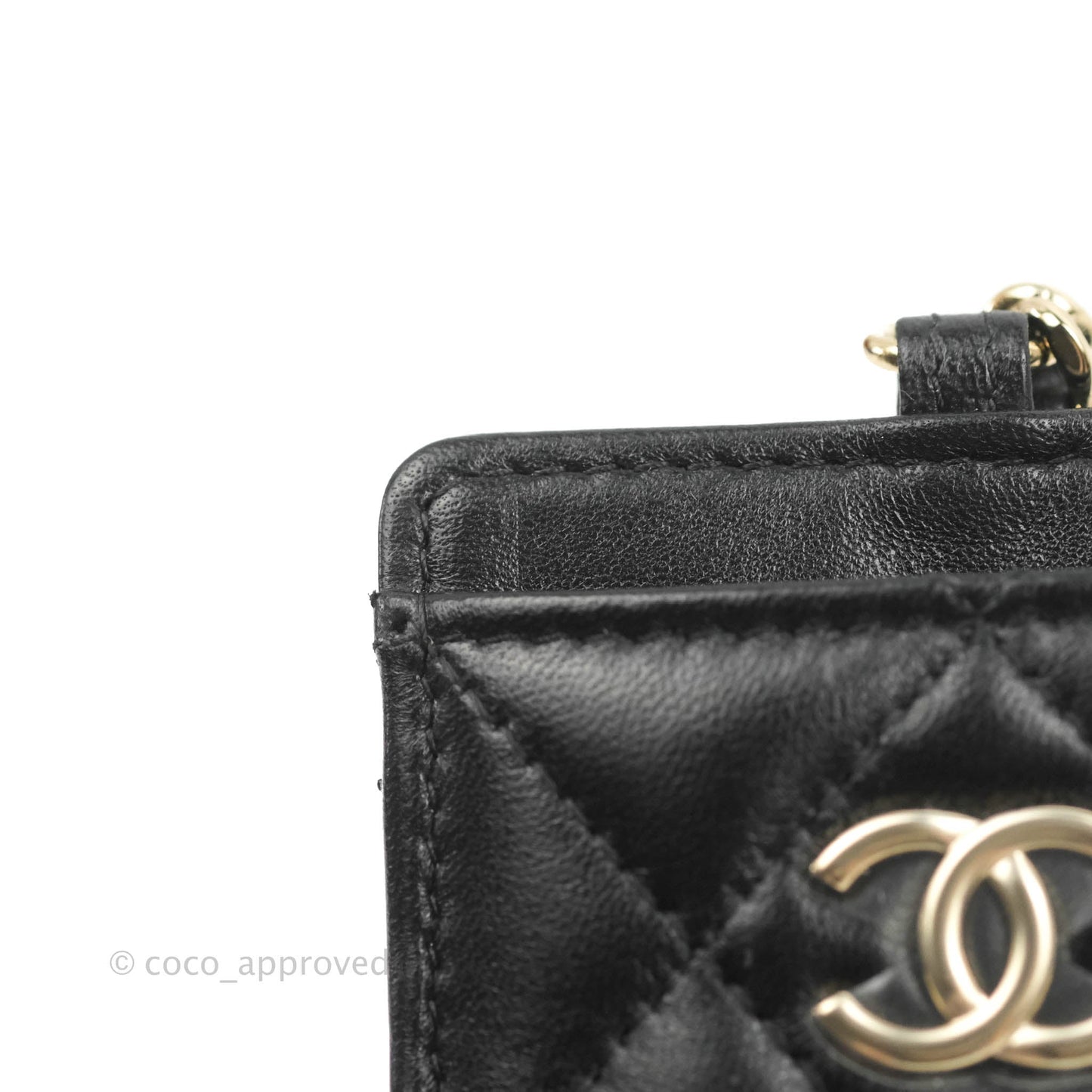 Chanel Quilted Chain Camellia Card Holder Black Lambskin Gold Hardware
