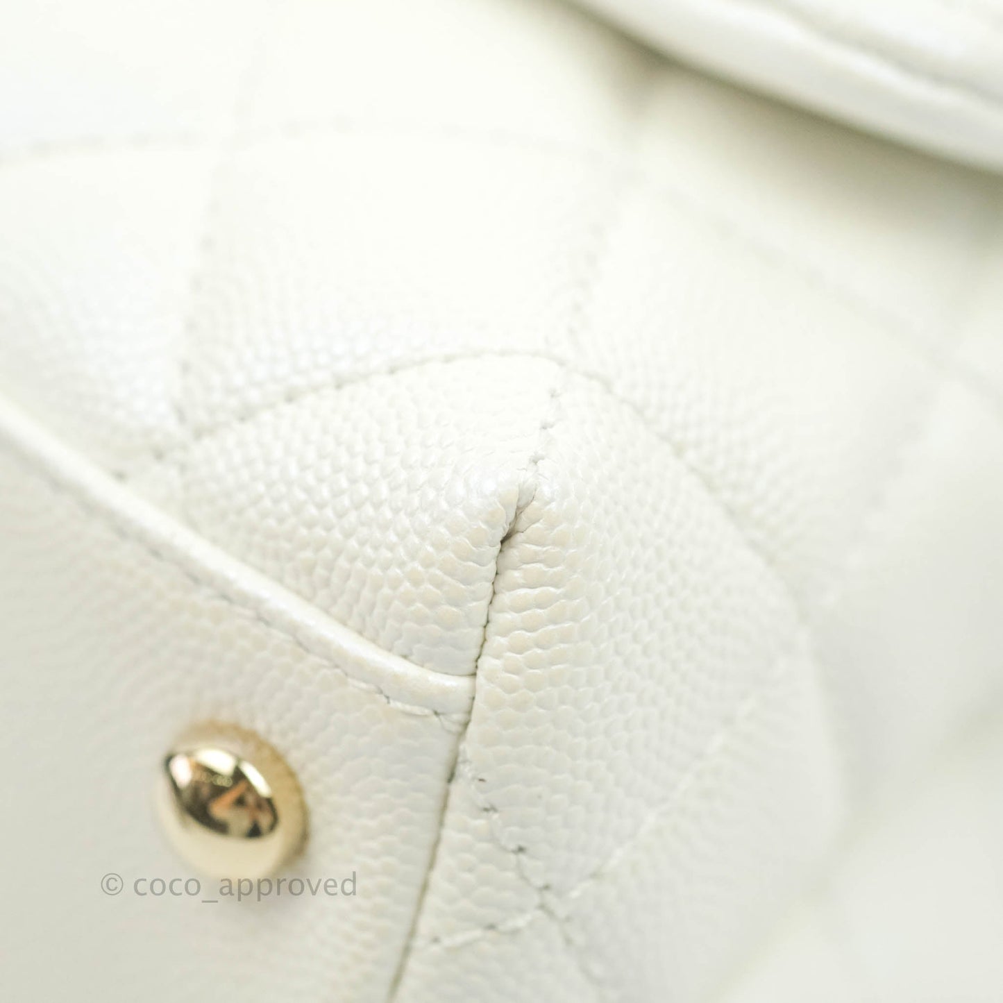 Chanel Mini Coco Handle Quilted Iridescent White Caviar Gold Hardware