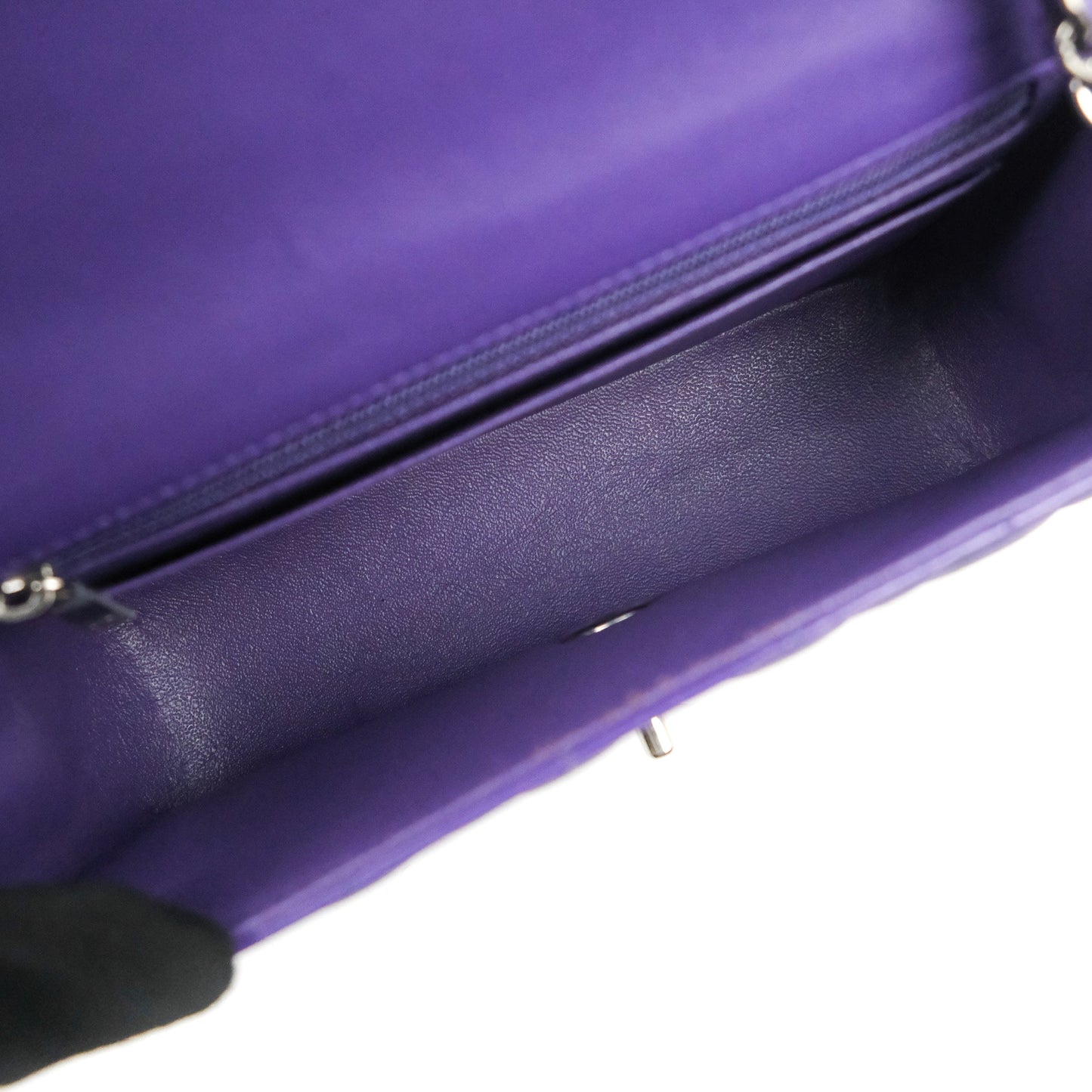 Chanel Quilted Mini Rectangular Flap Purple Lambskin Silver Hardware