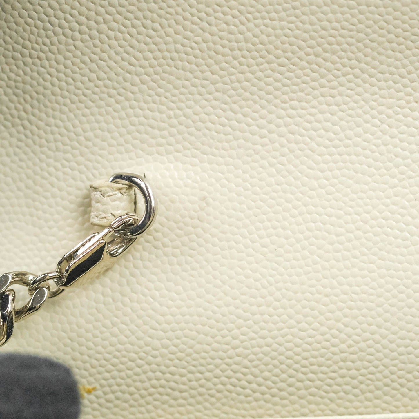 Saint Laurent Wallet on Chain White Grained Leather Silver Hardware