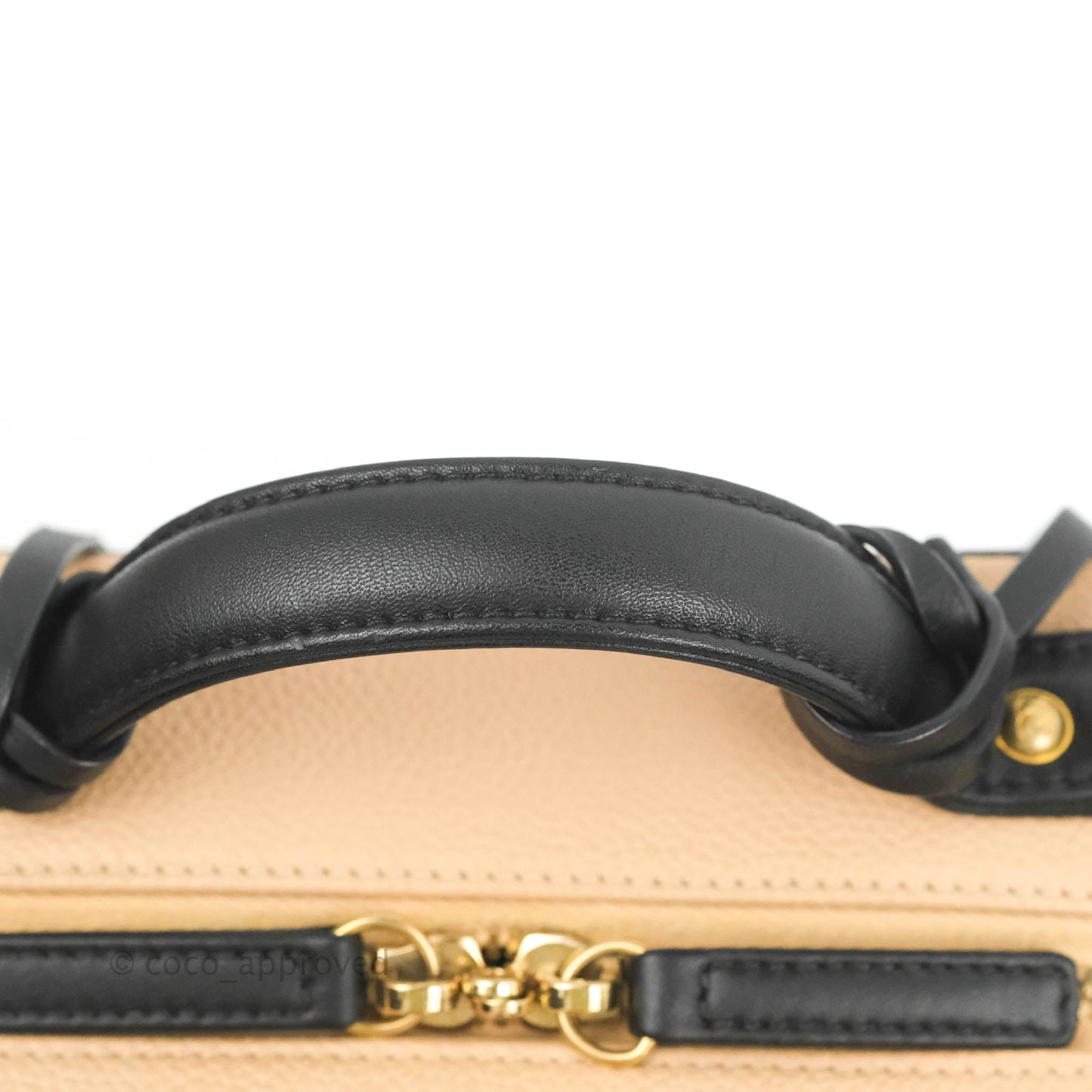 Chanel Quilted Medium CC Filigree Vanity Case Beige Caviar Aged Gold Hardware