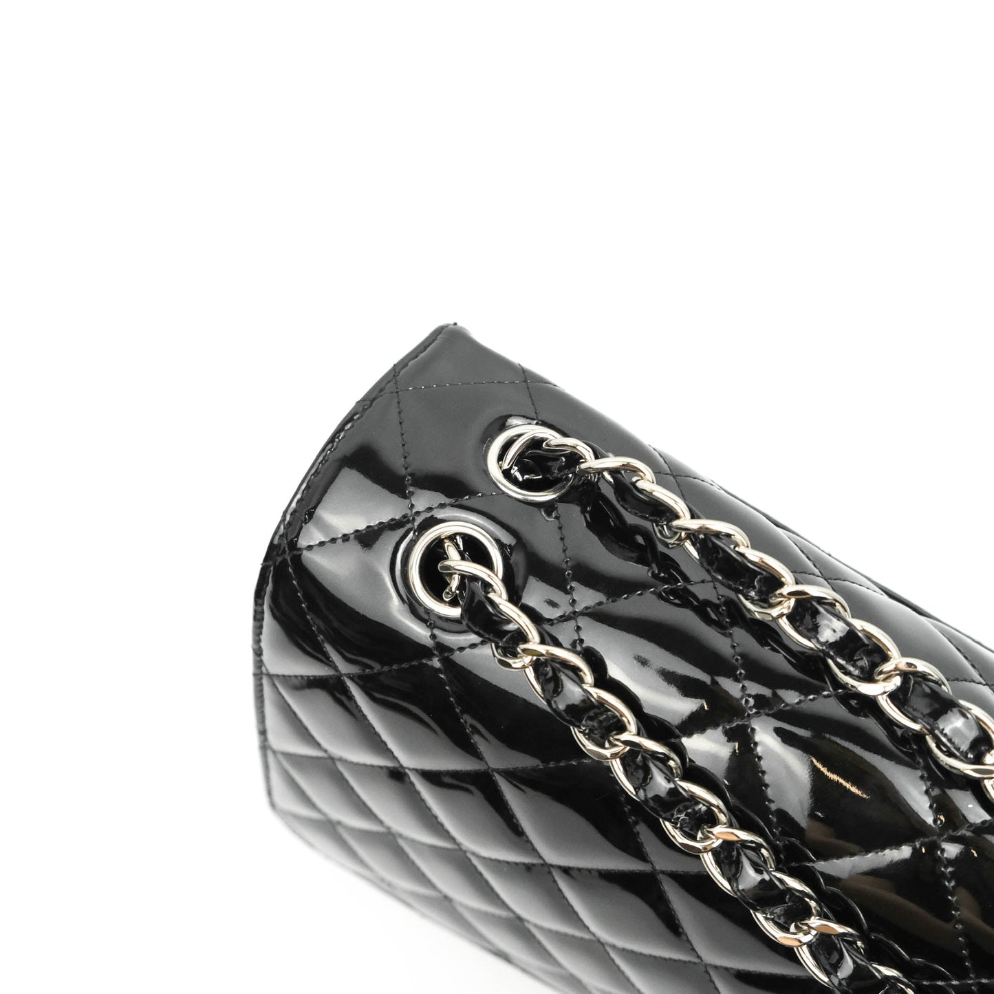 Chanel Quilted Maxi Single Flap Black Patent Silver Hardware