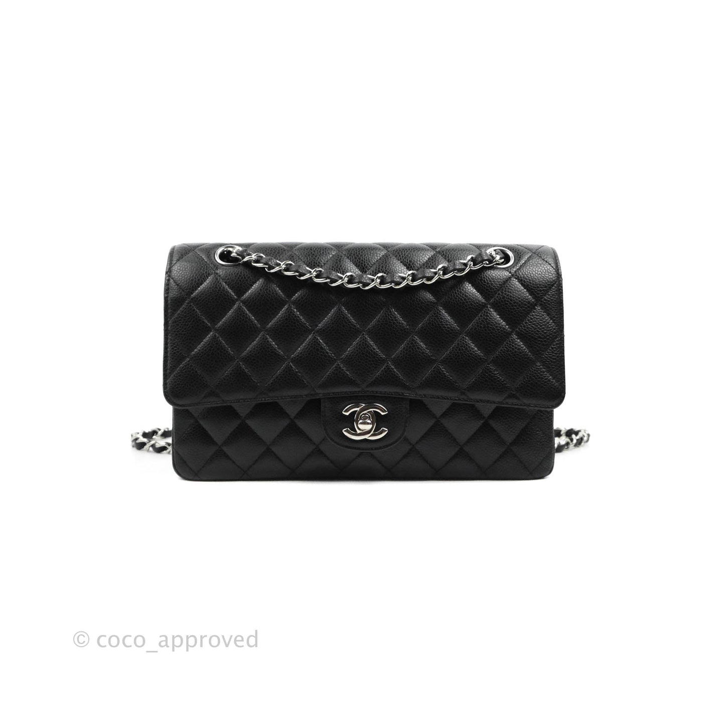 Chanel Quilted Classic M/L Medium Flap Black Caviar Silver Hardware