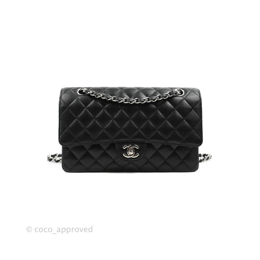 Chanel Quilted Classic M/L Medium Flap Black Caviar Silver Hardware