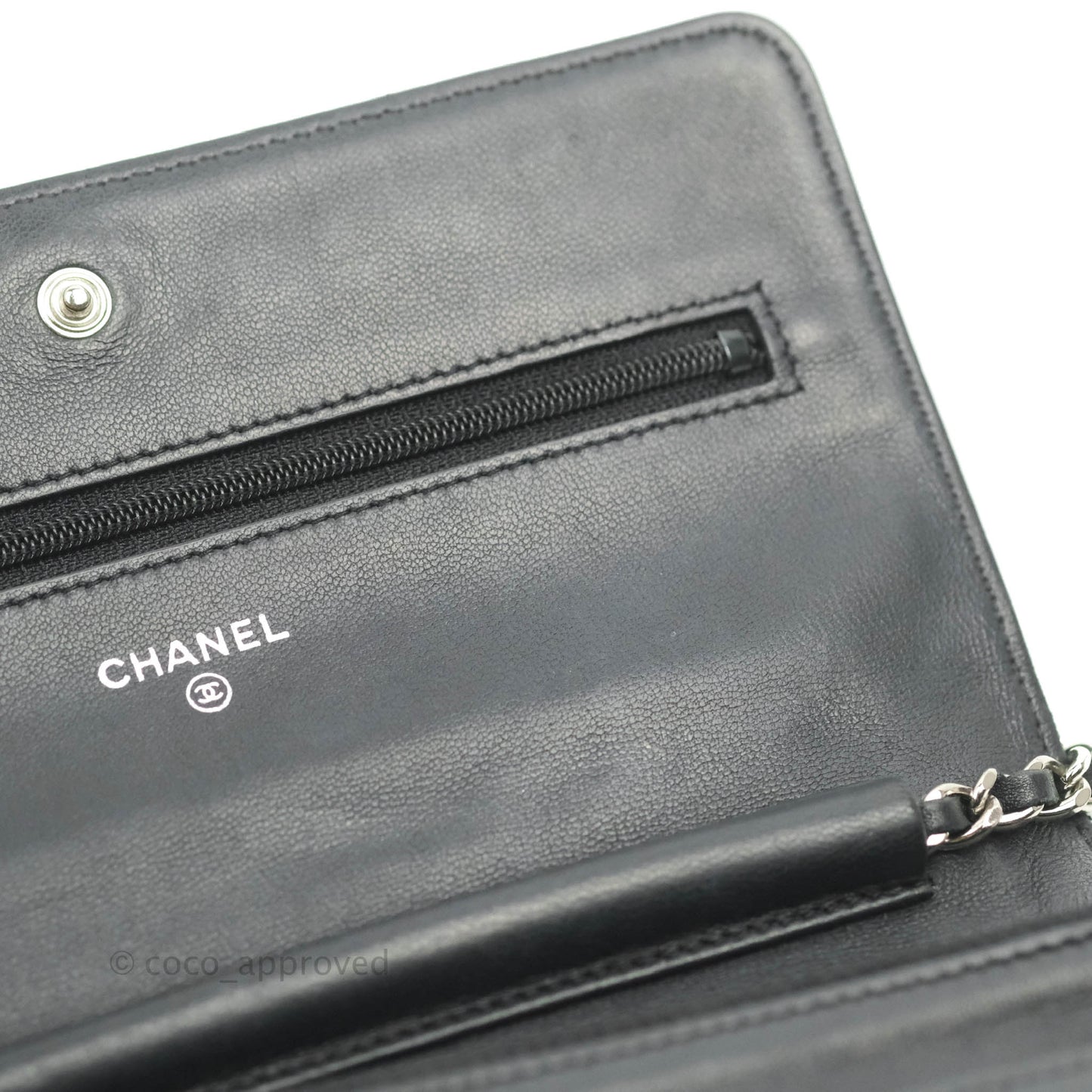 Chanel Camellia Wallet on Chain WOC Black Lambskin Silver Hardware