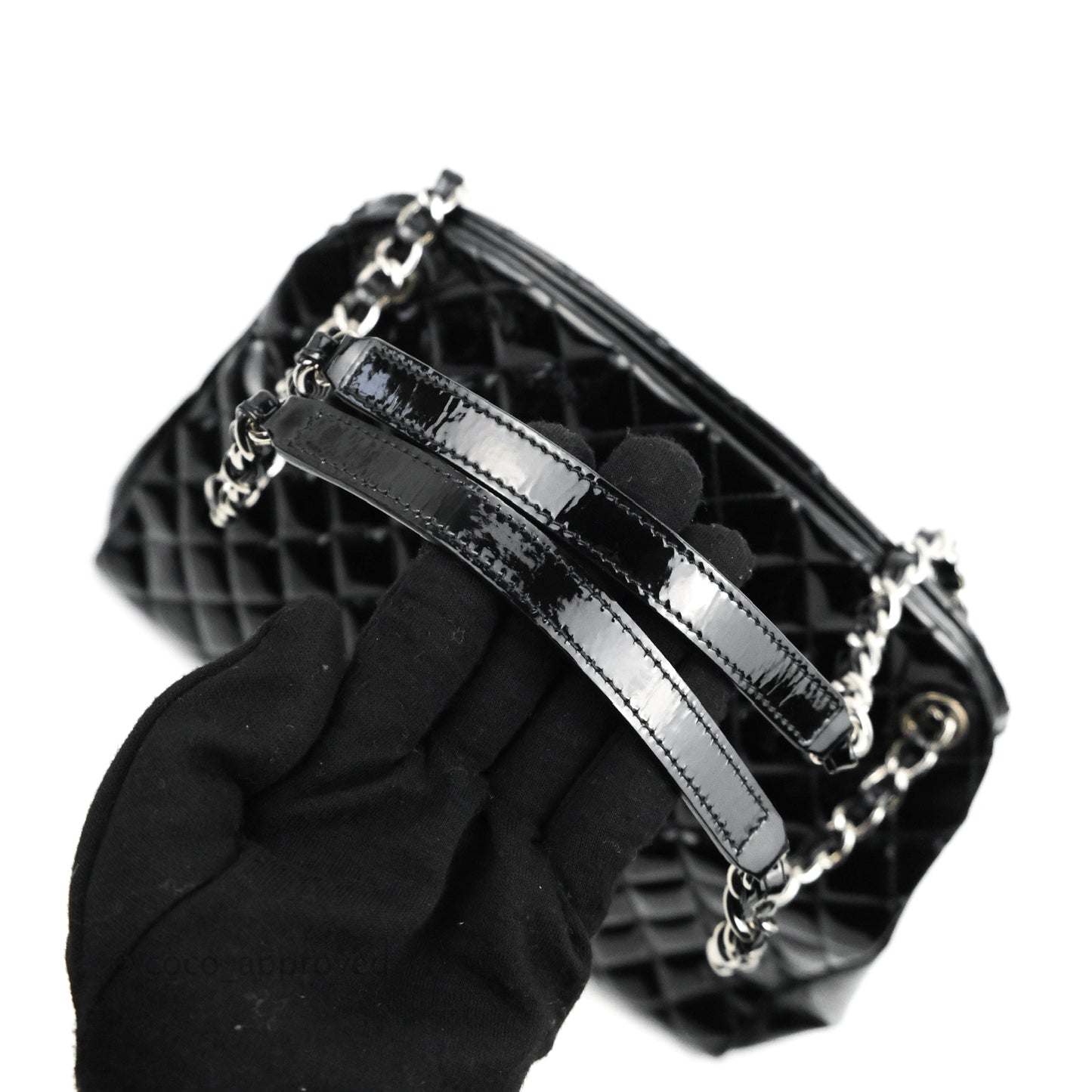 Chanel Quilted Large Just Mademoiselle Black Patent Silver Hardware