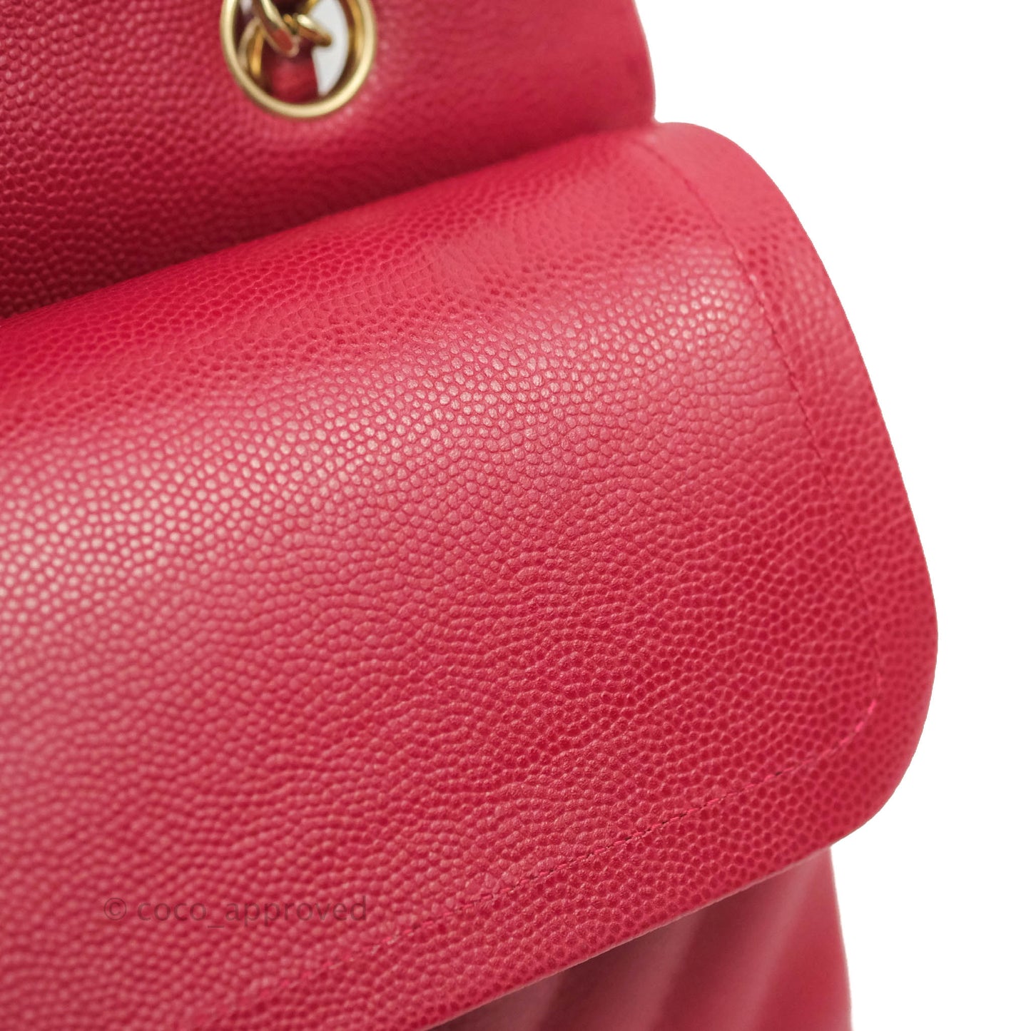 Chanel Classic M/L Medium Chevron Double Flap Cherry Red Caviar Gold Hardware