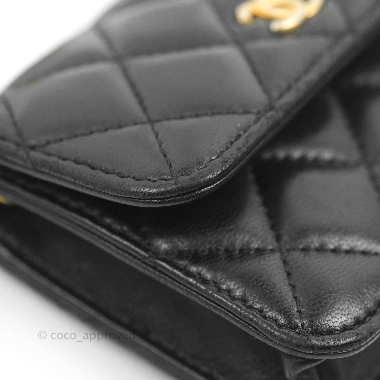 Chanel Mini Pearl Crush Clutch With Chain Belt Black Lambskin Aged Gold Hardware